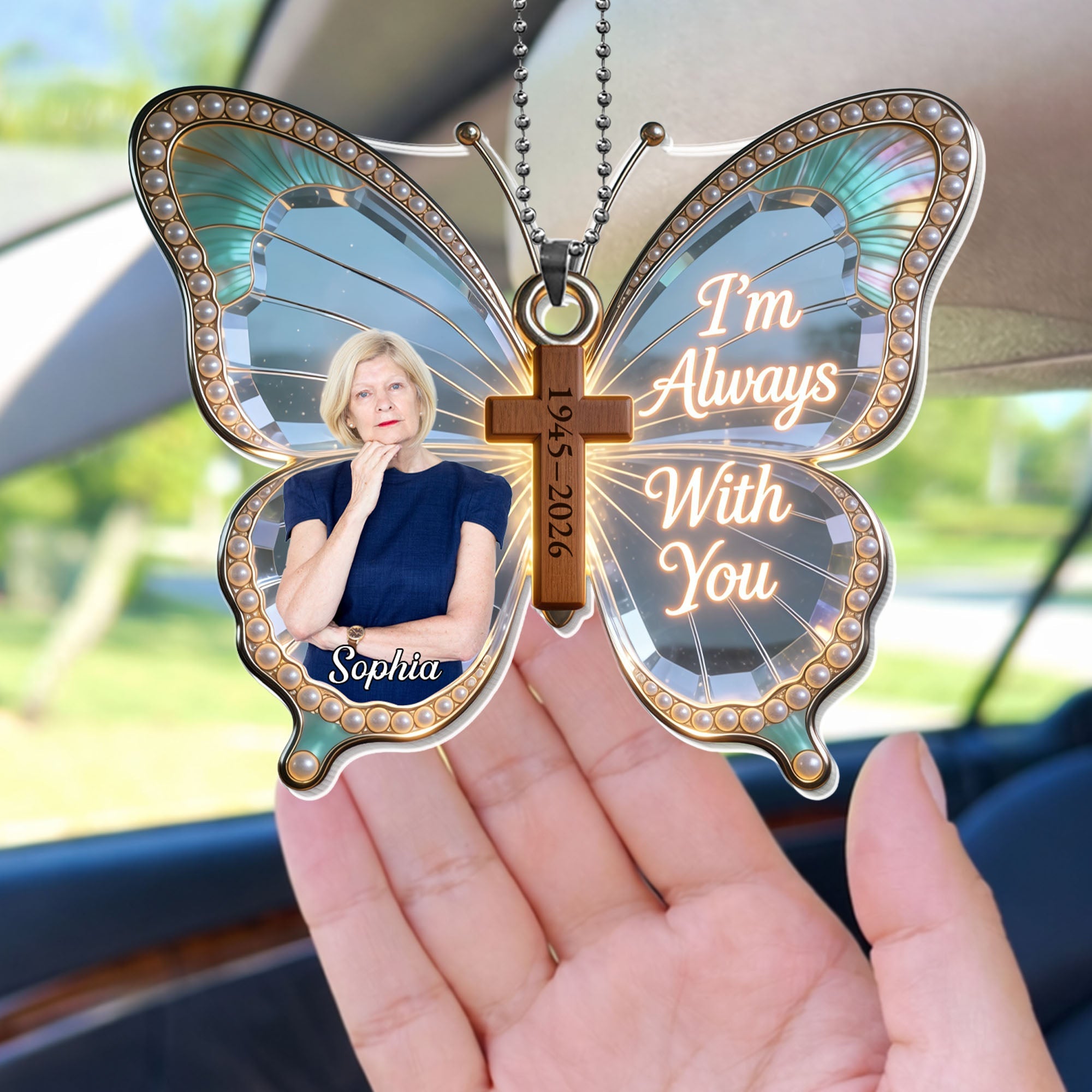 Personalized Butterfly Cross Photo Ornament Custom Gift for Family Car Acrylic Ornament GradoCreations