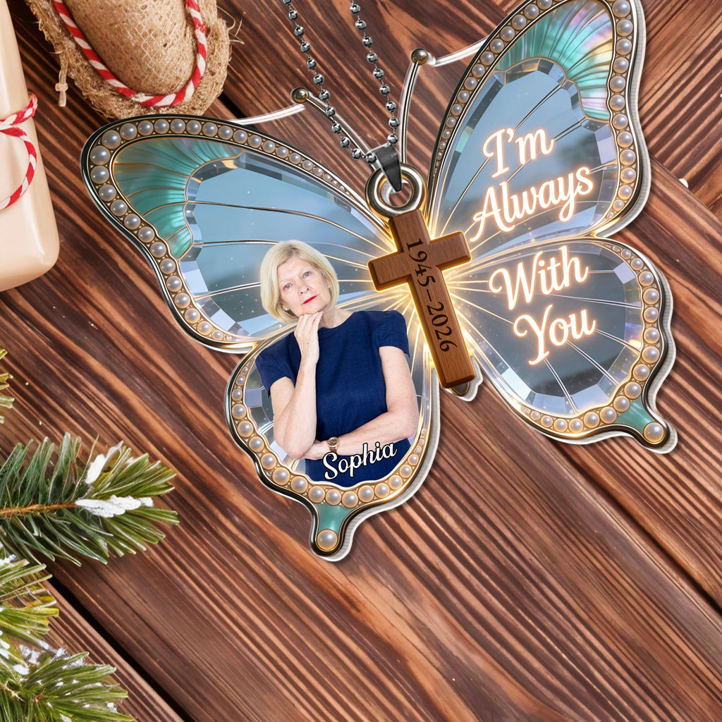 Personalized Butterfly Cross Photo Ornament Custom Gift for Family Car Acrylic Ornament GradoCreations