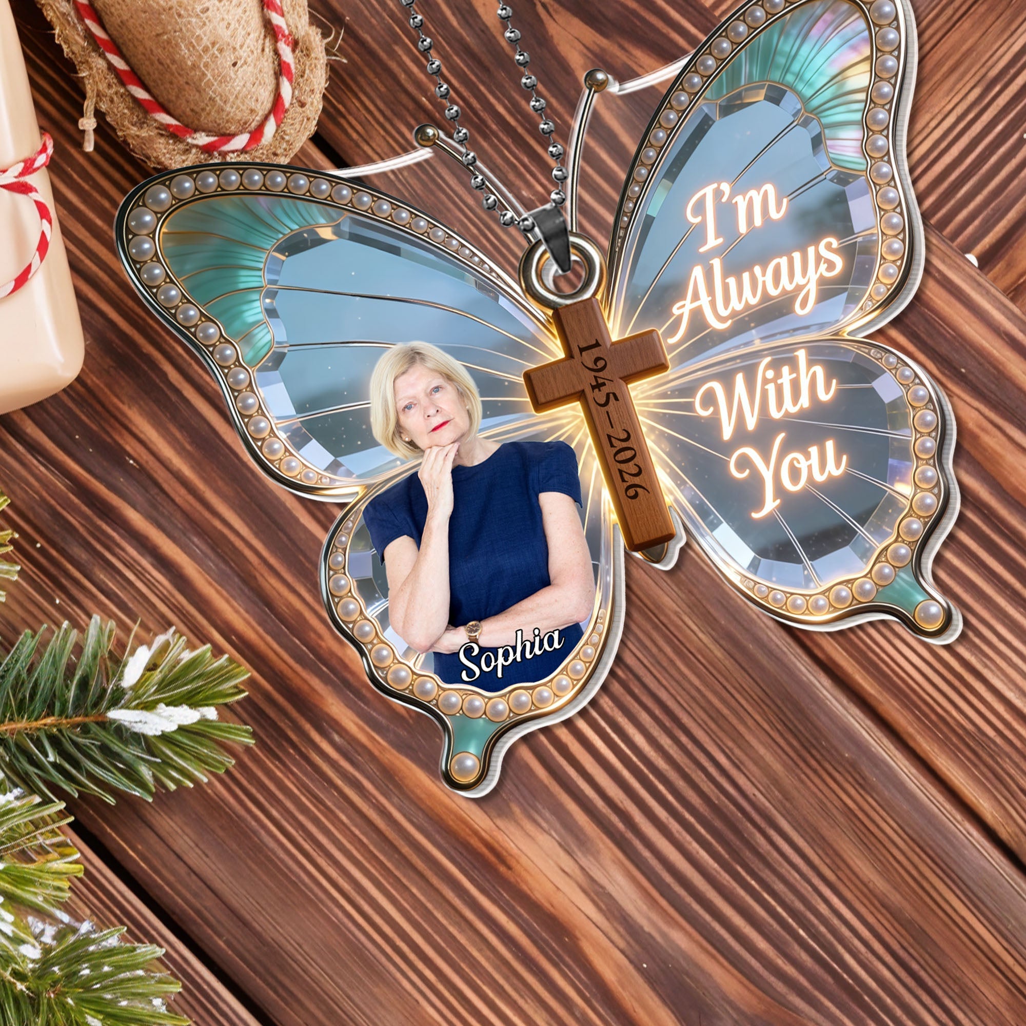 Personalized Butterfly Cross Photo Ornament Custom Gift for Family Car Acrylic Ornament GradoCreations