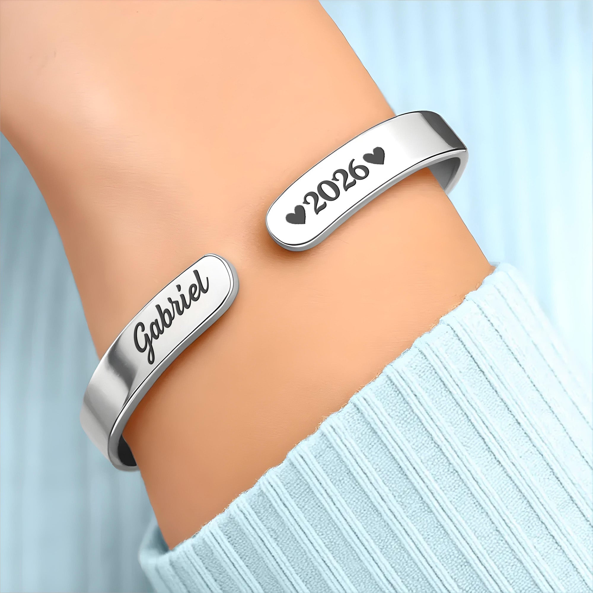 Personalized Stainless Steel Heart Memorial Bracelet Cuff for Loved Ones Bracelet Cuff GradoCreations