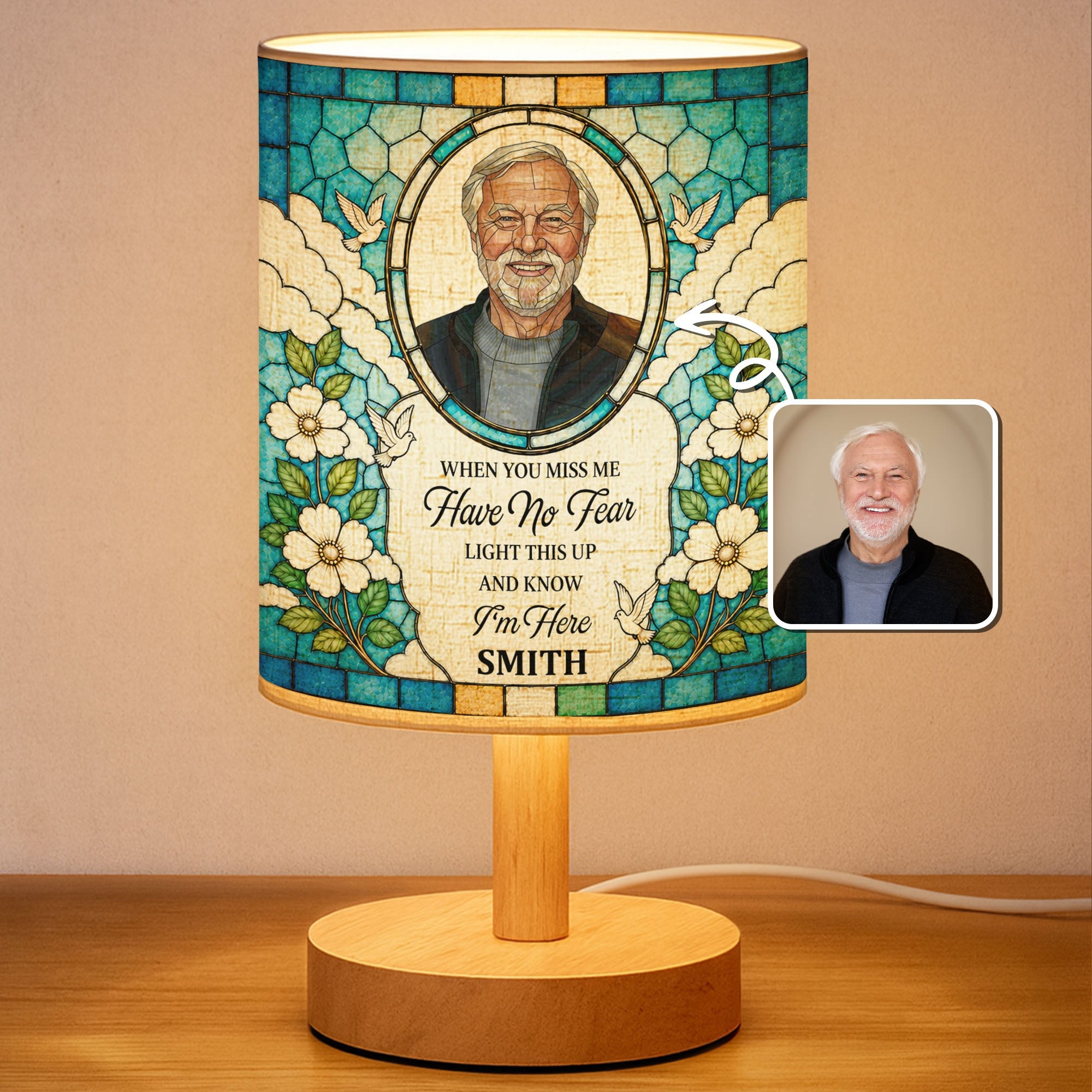 Personalized Memorial Fabric Lamp Doves Custom Name Gift Fabric Lamp GradoCreations