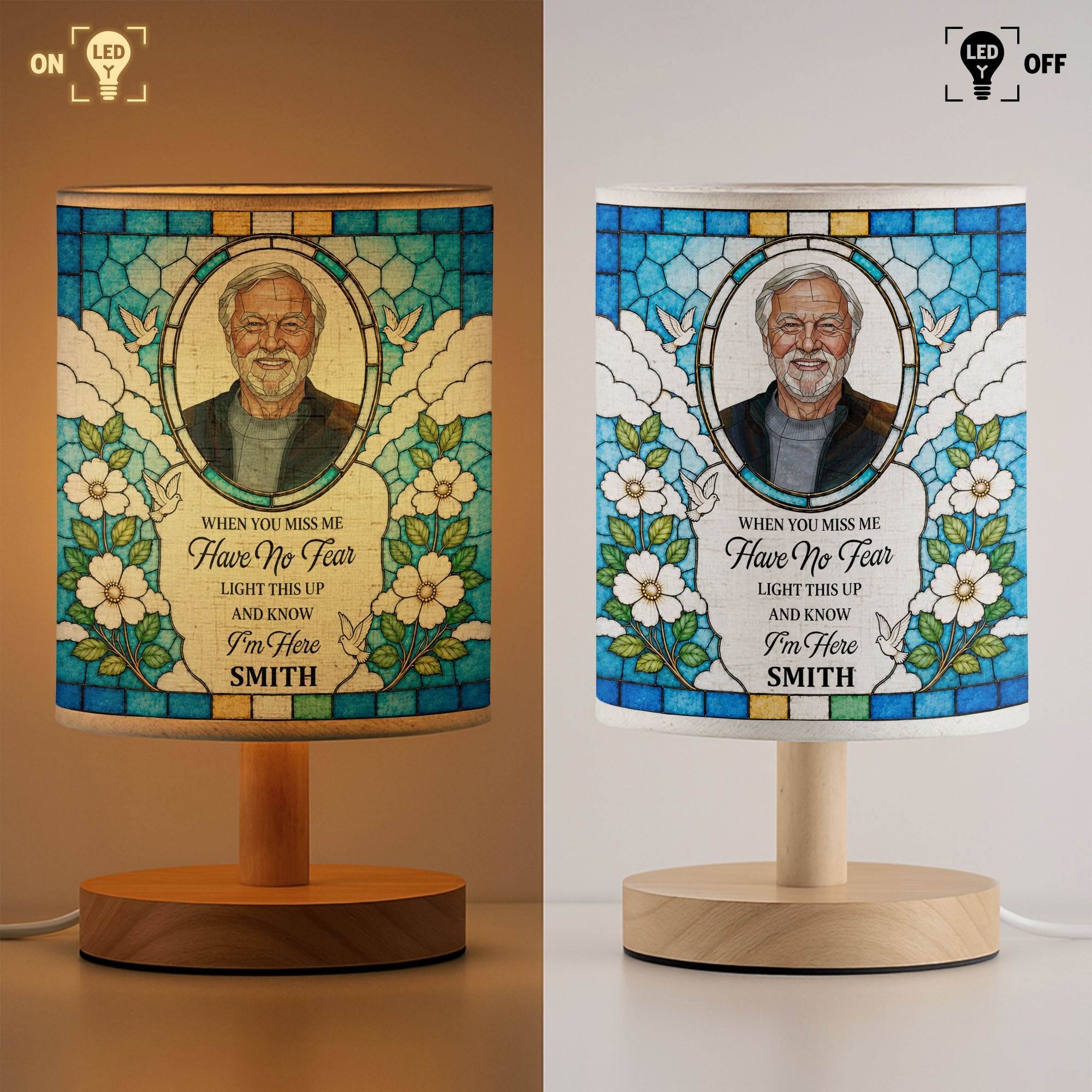 Personalized Memorial Fabric Lamp Doves Custom Name Gift Fabric Lamp GradoCreations
