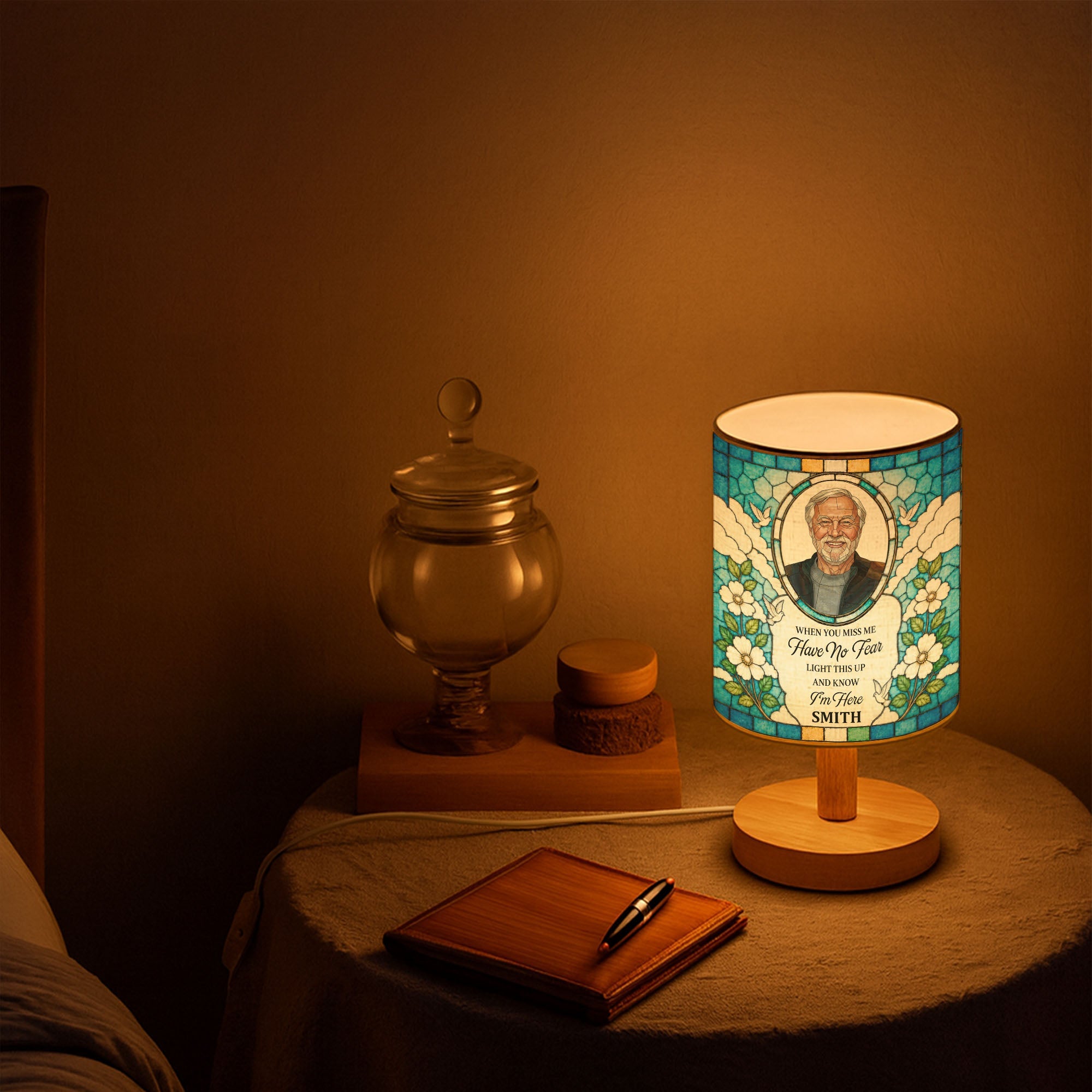 Personalized Memorial Fabric Lamp Doves Custom Name Gift Fabric Lamp GradoCreations