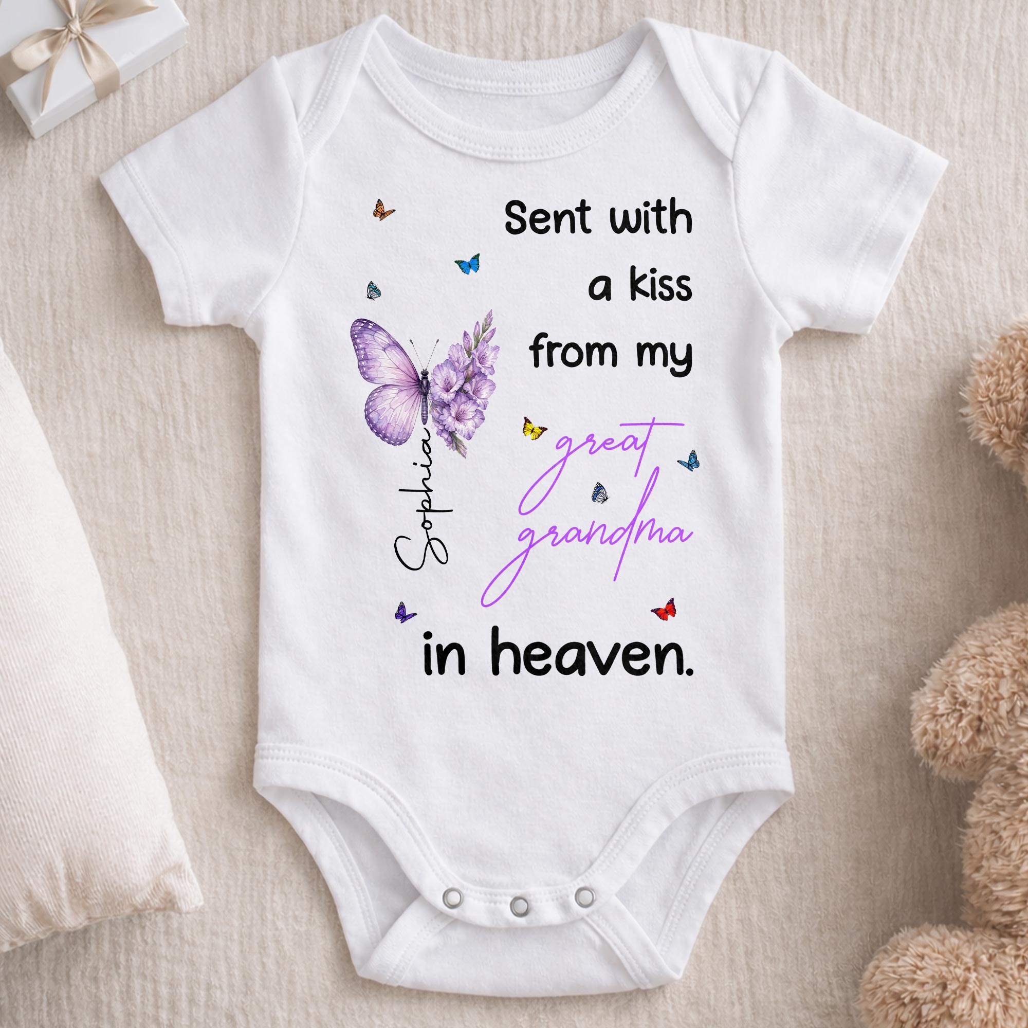 Personalized Baby Onesie Custom Name Butterfly Flowers Gift Baby Onesie GradoCreations
