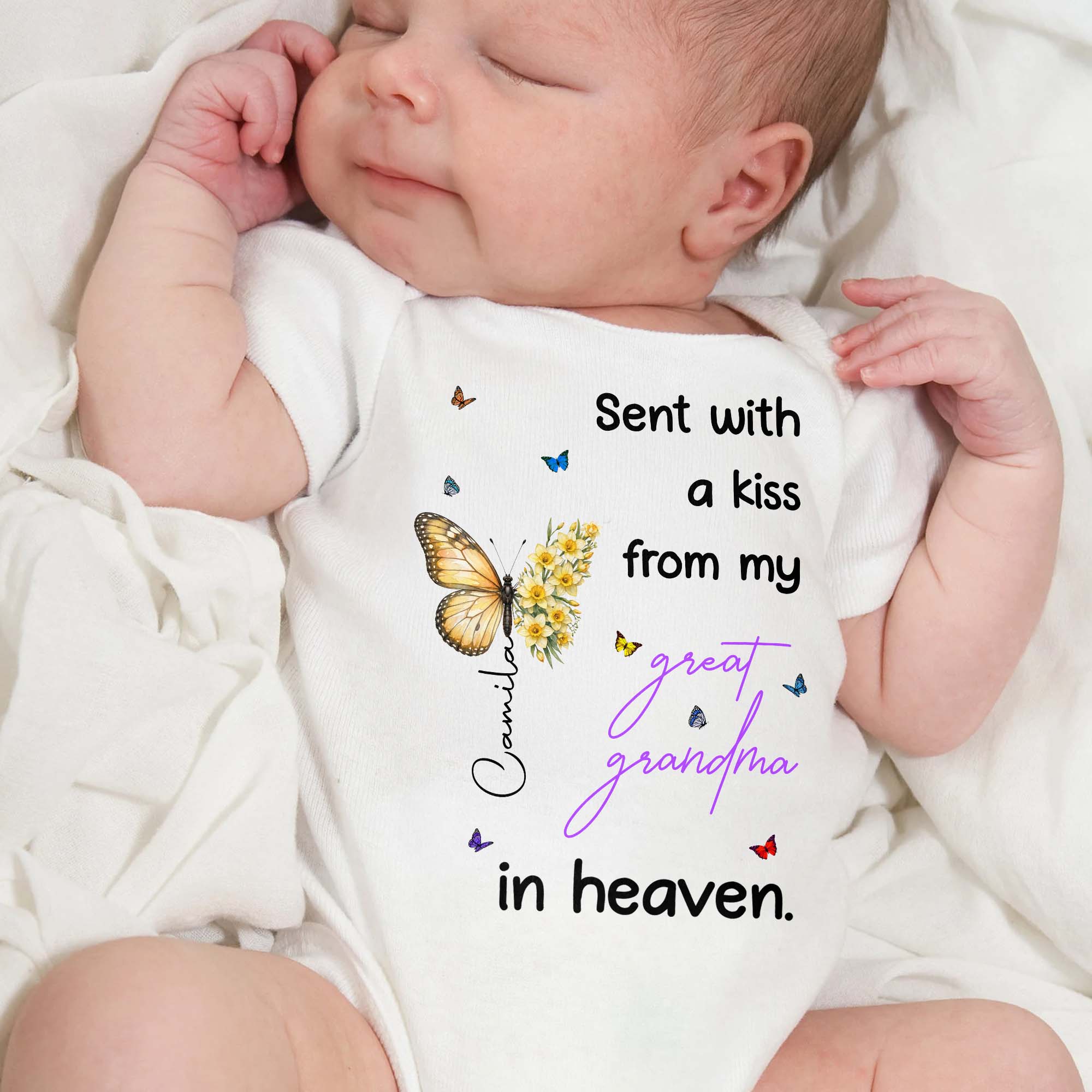 Personalized Baby Onesie Custom Name Butterfly Flowers Gift Baby Onesie GradoCreations