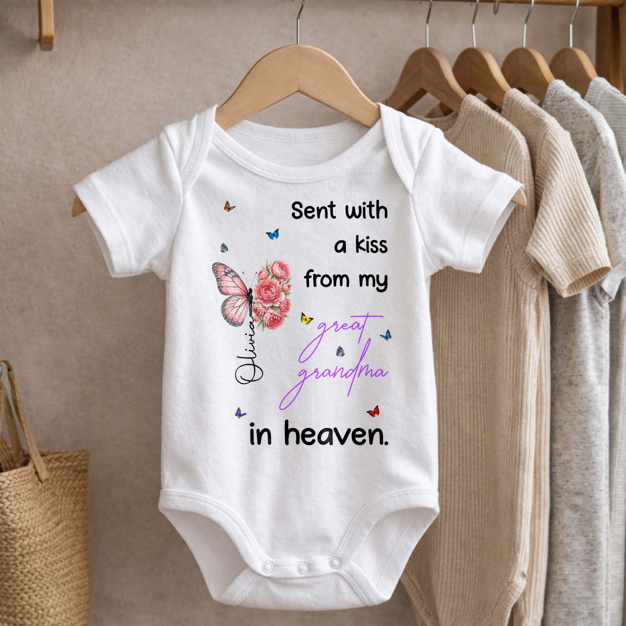 Personalized Baby Onesie Custom Name Butterfly Flowers Gift Baby Onesie GradoCreations