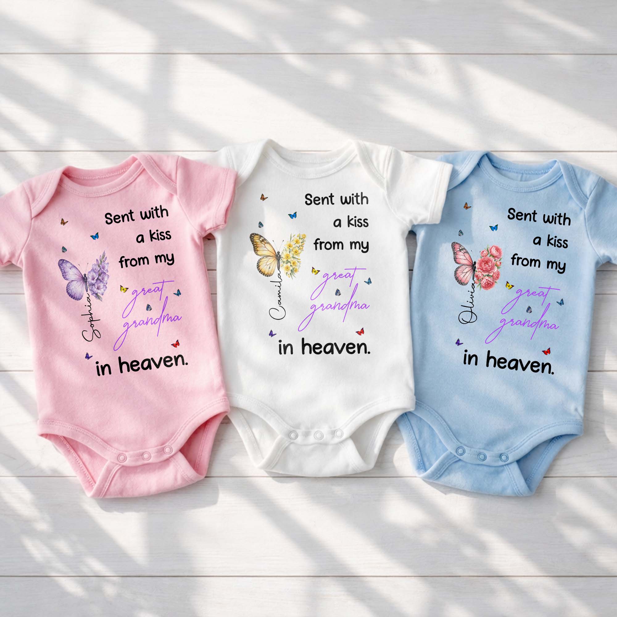 Personalized Baby Onesie Custom Name Butterfly Flowers Gift Baby Onesie GradoCreations