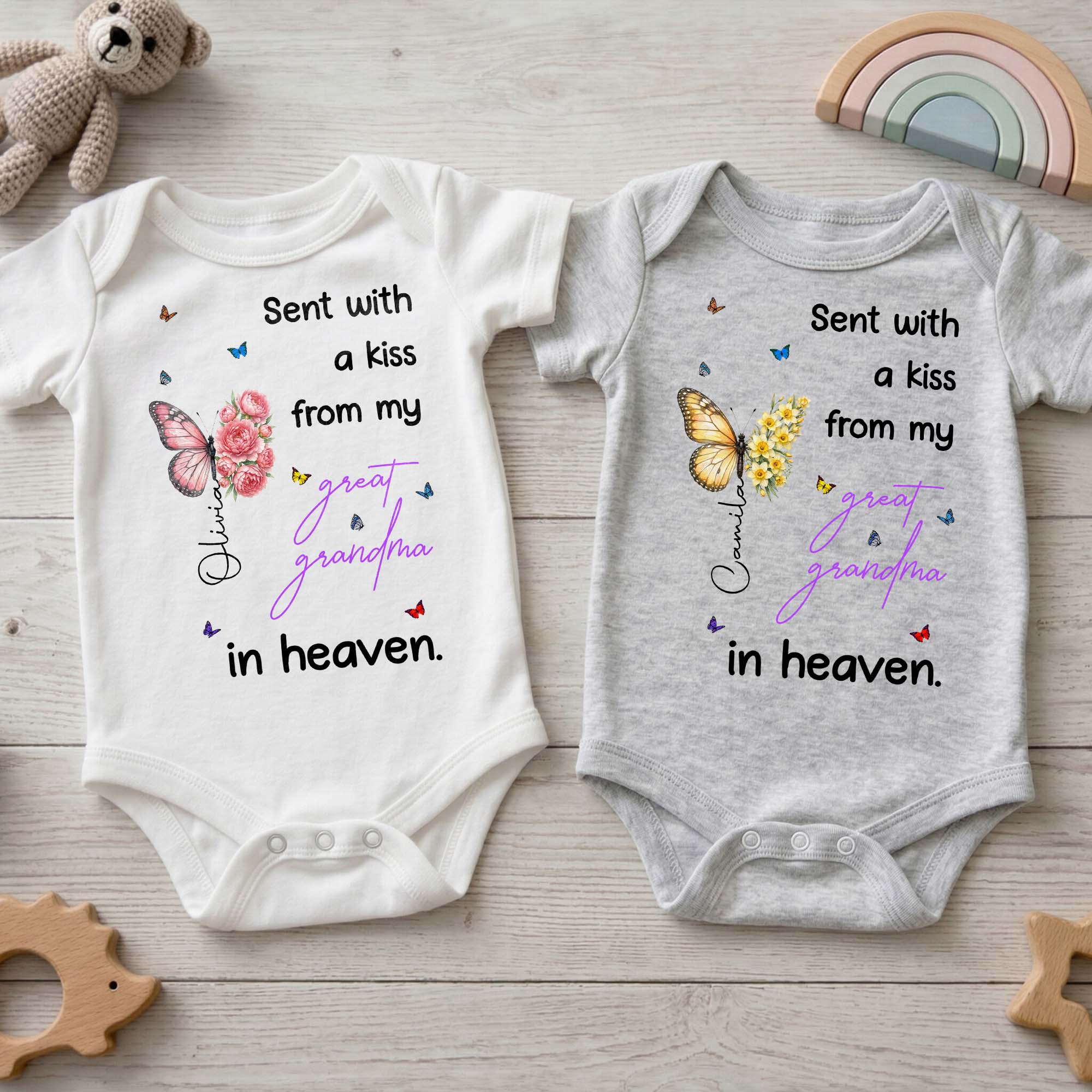Personalized Baby Onesie Custom Name Butterfly Flowers Gift Baby Onesie GradoCreations