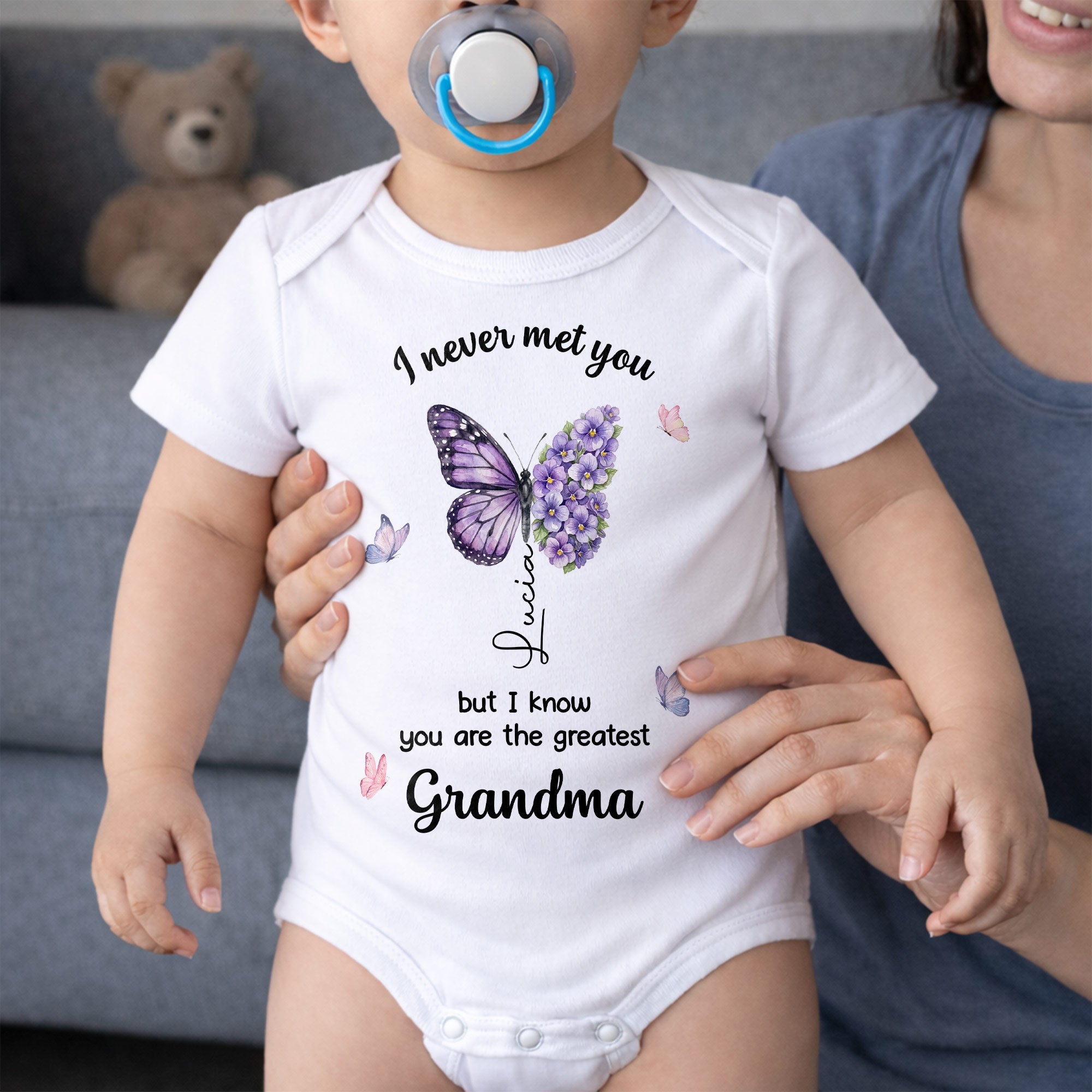 Personalized Butterfly Baby Onesie Custom Name Gift for Grandma Baby Onesie GradoCreations