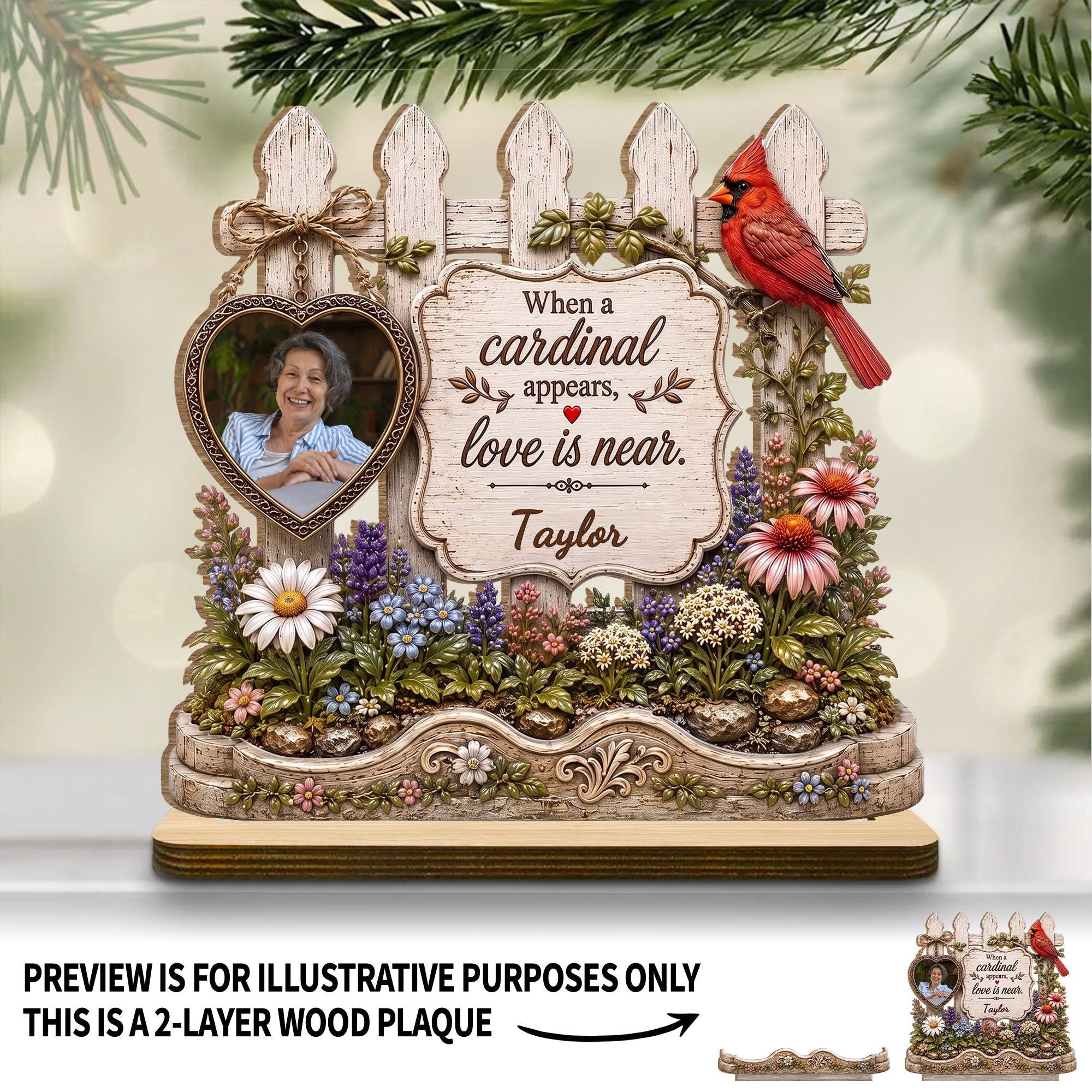 Personalized 2-Layer Wood Plaque Custom Name Cardinal Gift Wood Plaque GradoCreations