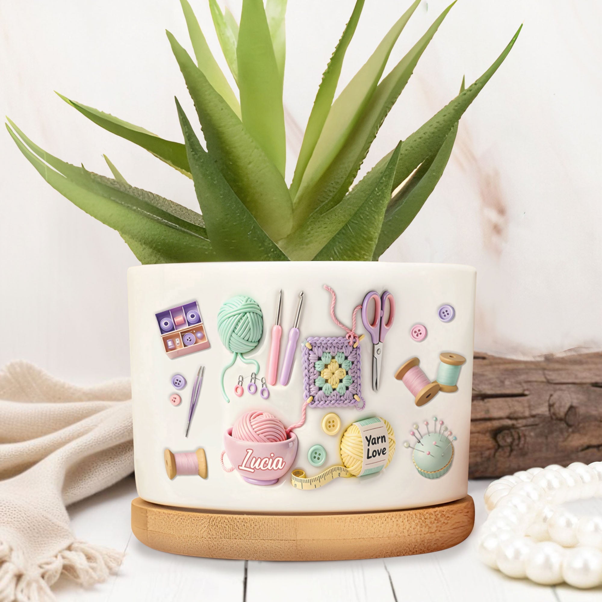 Personalized Yarn Love Ceramic Plant Pot Custom Gifts for Aunt Ceramic Plant Pot GradoCreations