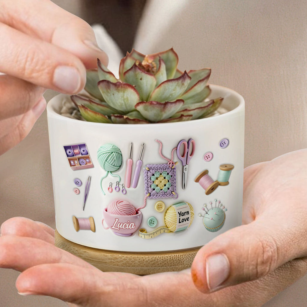 Personalized Yarn Love Ceramic Plant Pot Custom Gifts for Aunt Ceramic Plant Pot GradoCreations
