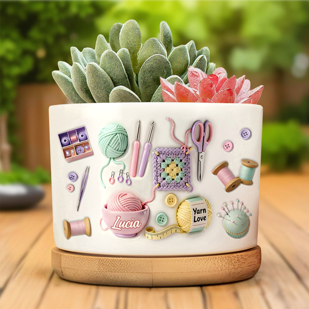 Personalized Yarn Love Ceramic Plant Pot Custom Gifts for Aunt Ceramic Plant Pot GradoCreations