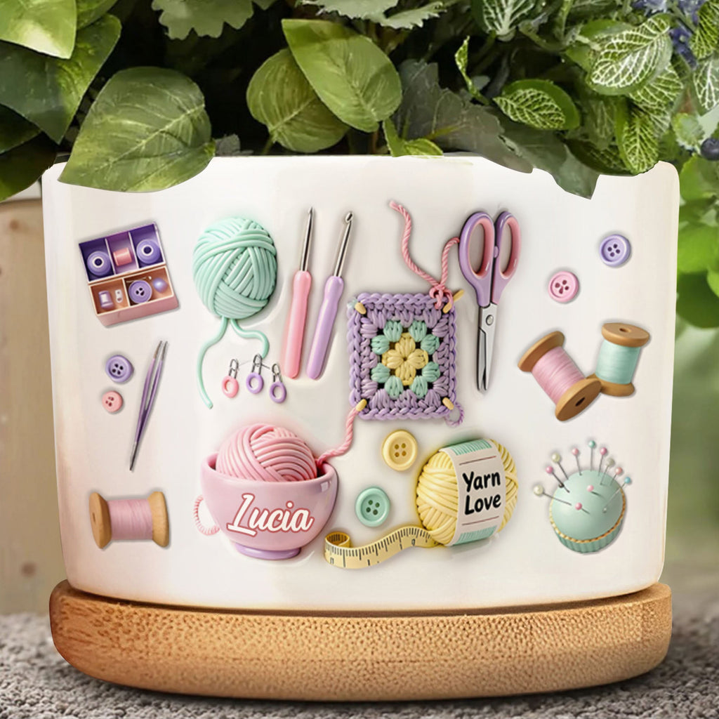 Personalized Yarn Love Ceramic Plant Pot Custom Gifts for Aunt Ceramic Plant Pot GradoCreations