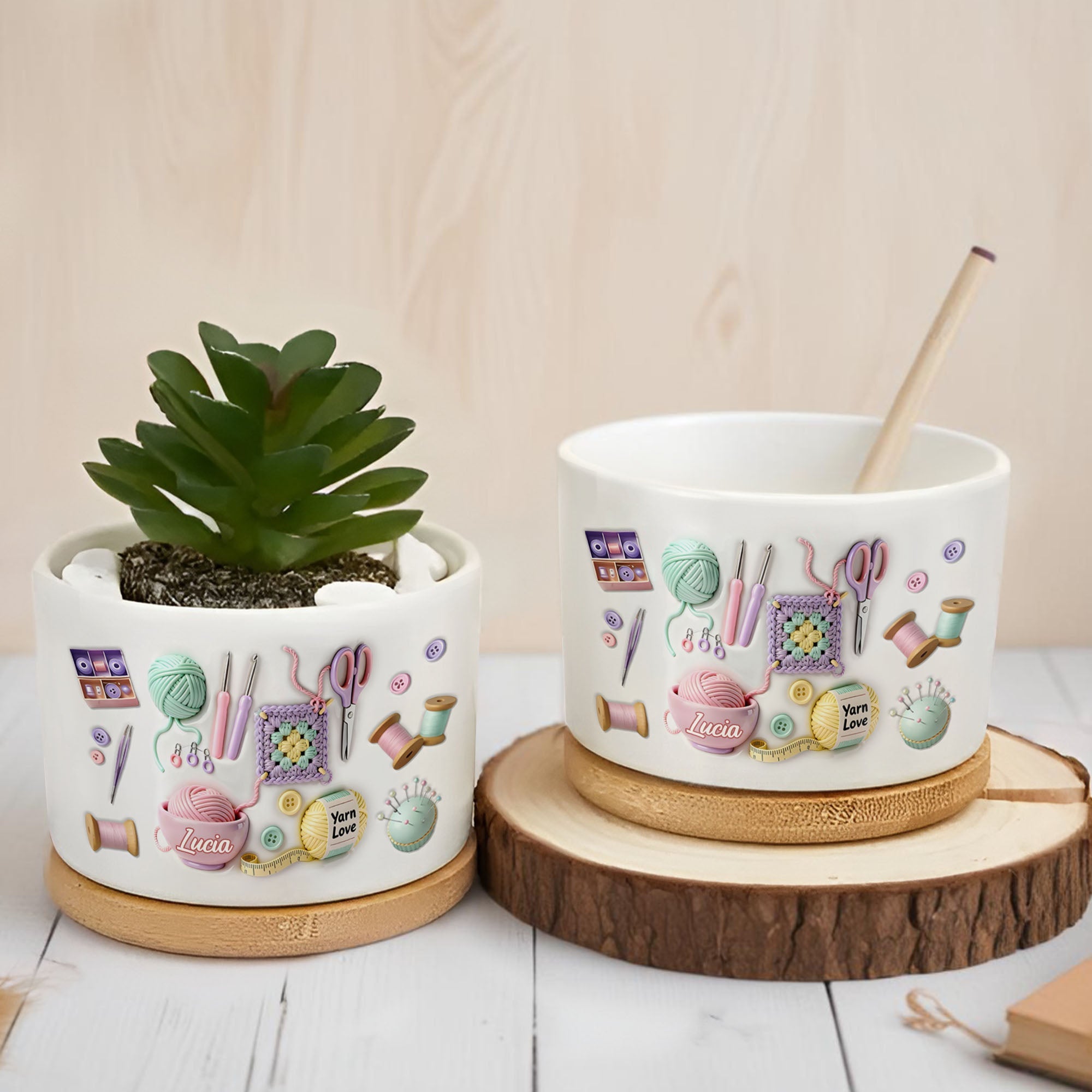 Personalized Yarn Love Ceramic Plant Pot Custom Gifts for Aunt Ceramic Plant Pot GradoCreations