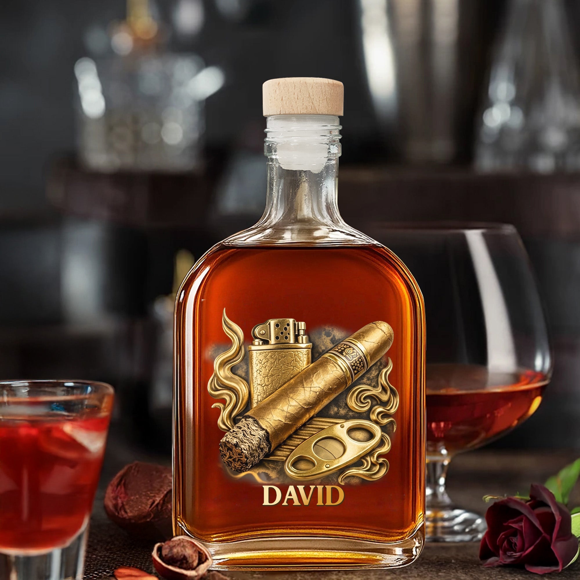 Personalized Whiskey Bottle Custom Name 3D Effect Gift for Him Whiskey Bottle GradoCreations