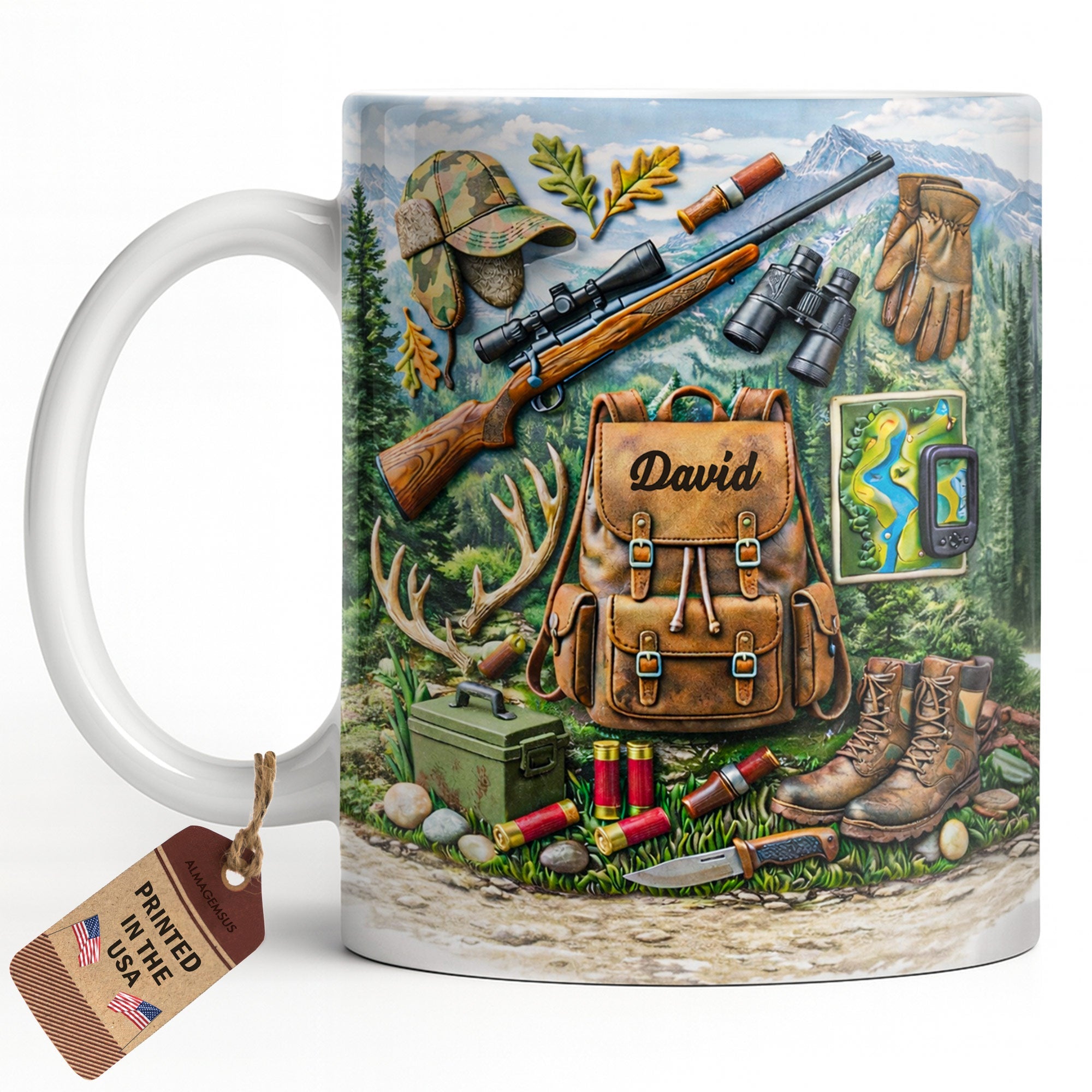 Personalized Hunting Coffee Mug Custom Name Gift for Dad Edge-to-edge Mug GradoCreations