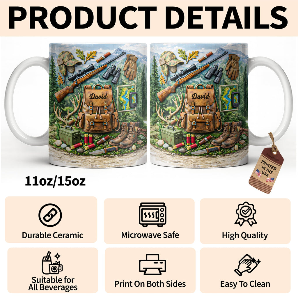 Personalized Hunting Coffee Mug Custom Name Gift for Dad Edge-to-edge Mug GradoCreations
