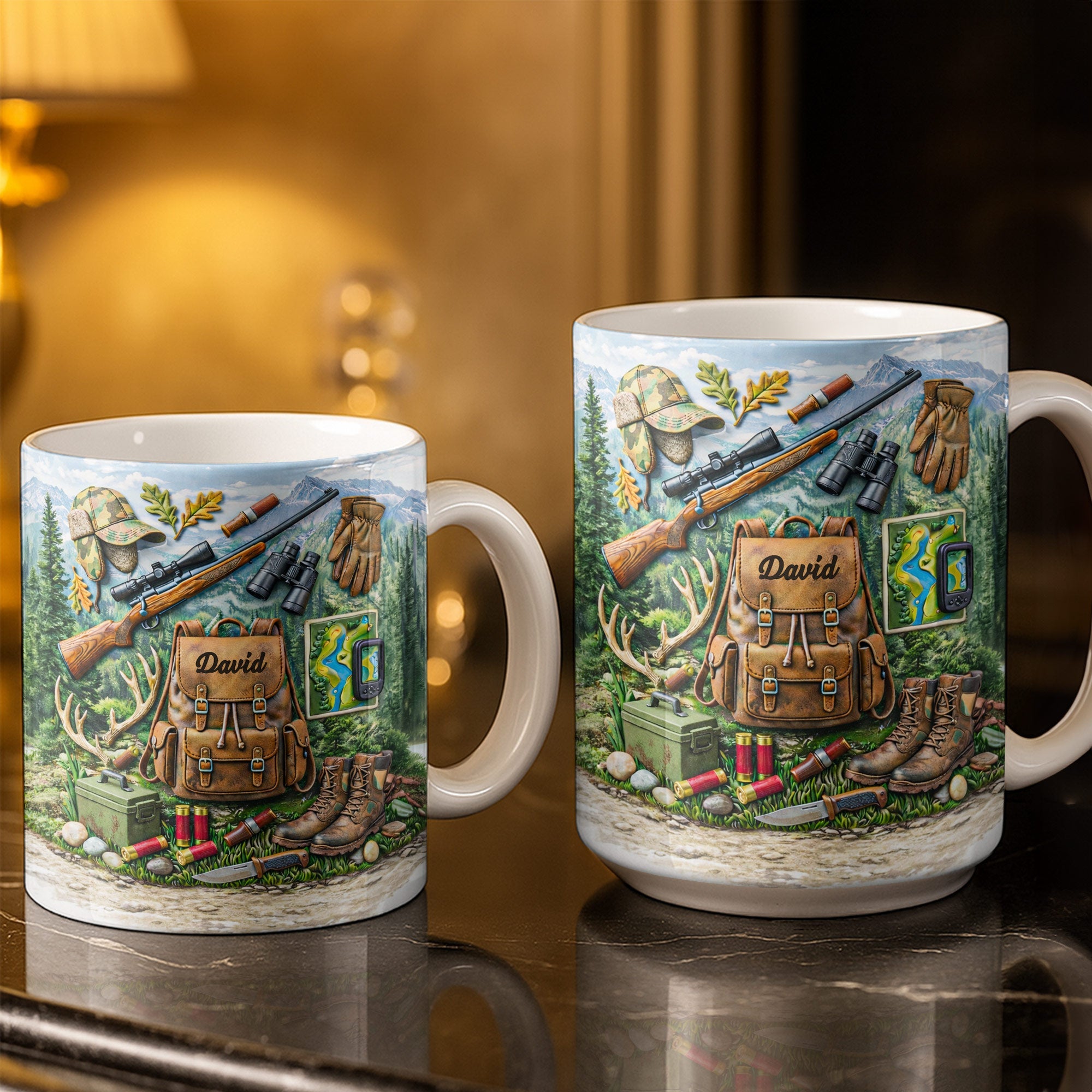 Personalized Hunting Coffee Mug Custom Name Gift for Dad Edge-to-edge Mug GradoCreations