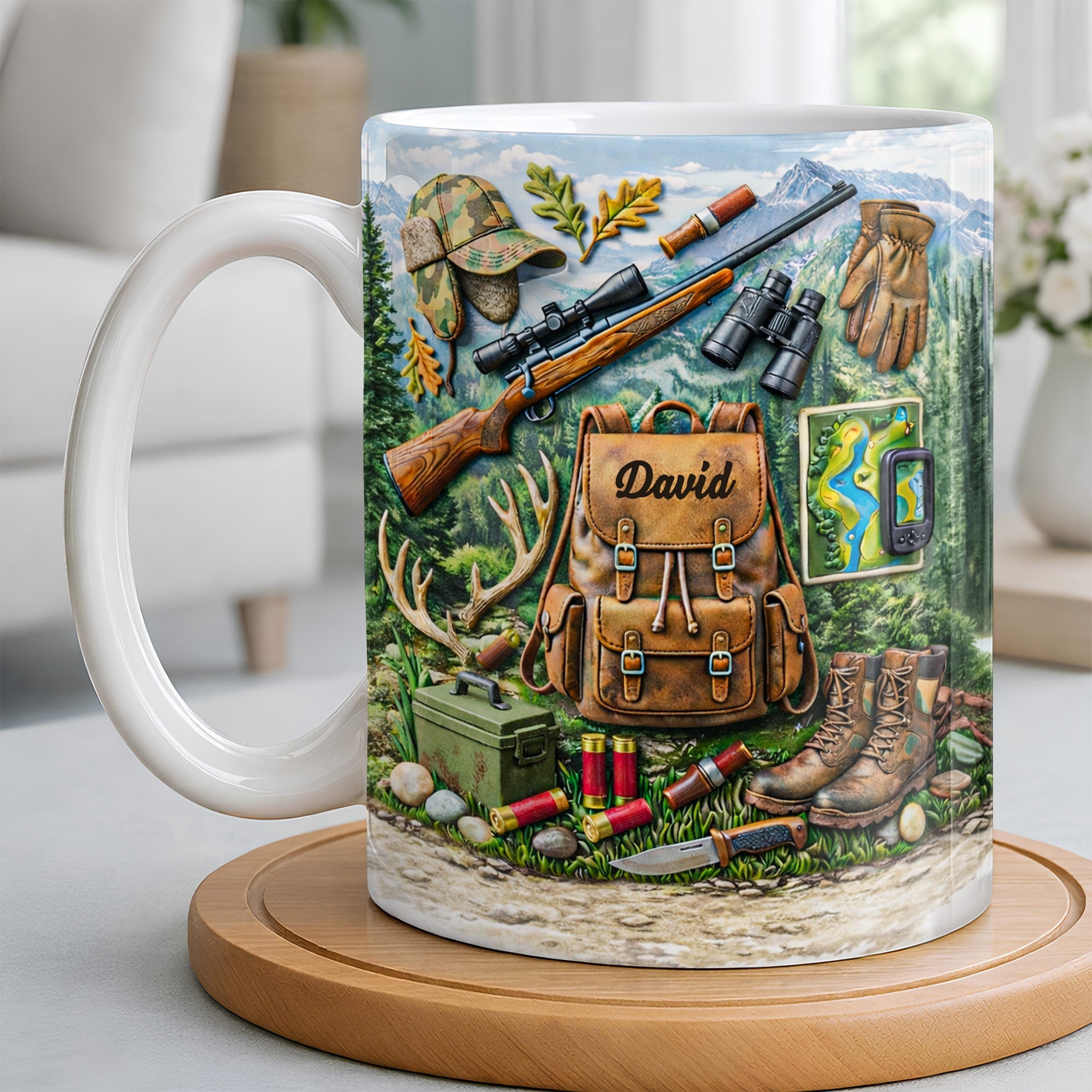 Personalized Hunting Coffee Mug Custom Name Gift for Dad Edge-to-edge Mug GradoCreations