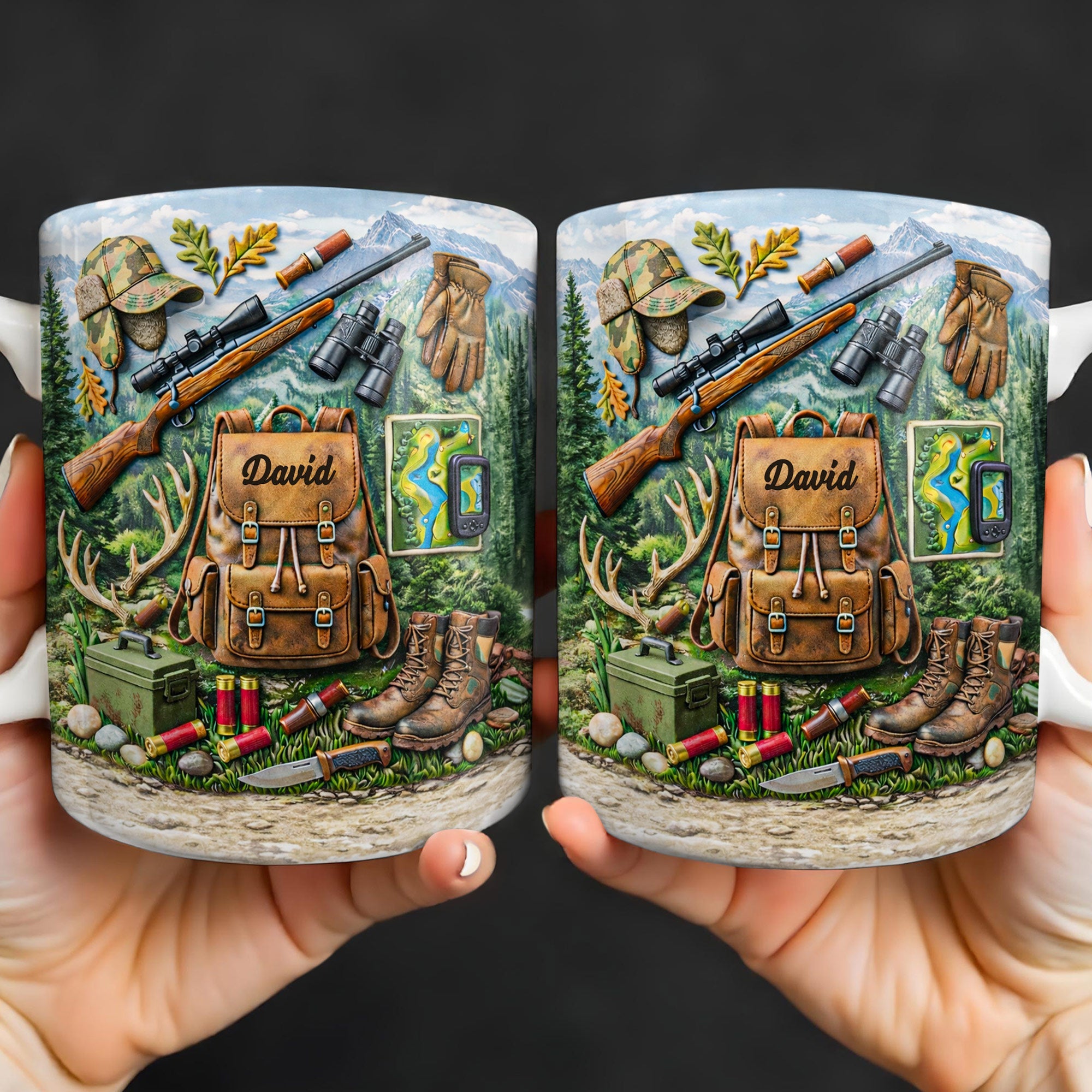 Personalized Hunting Coffee Mug Custom Name Gift for Dad Edge-to-edge Mug GradoCreations