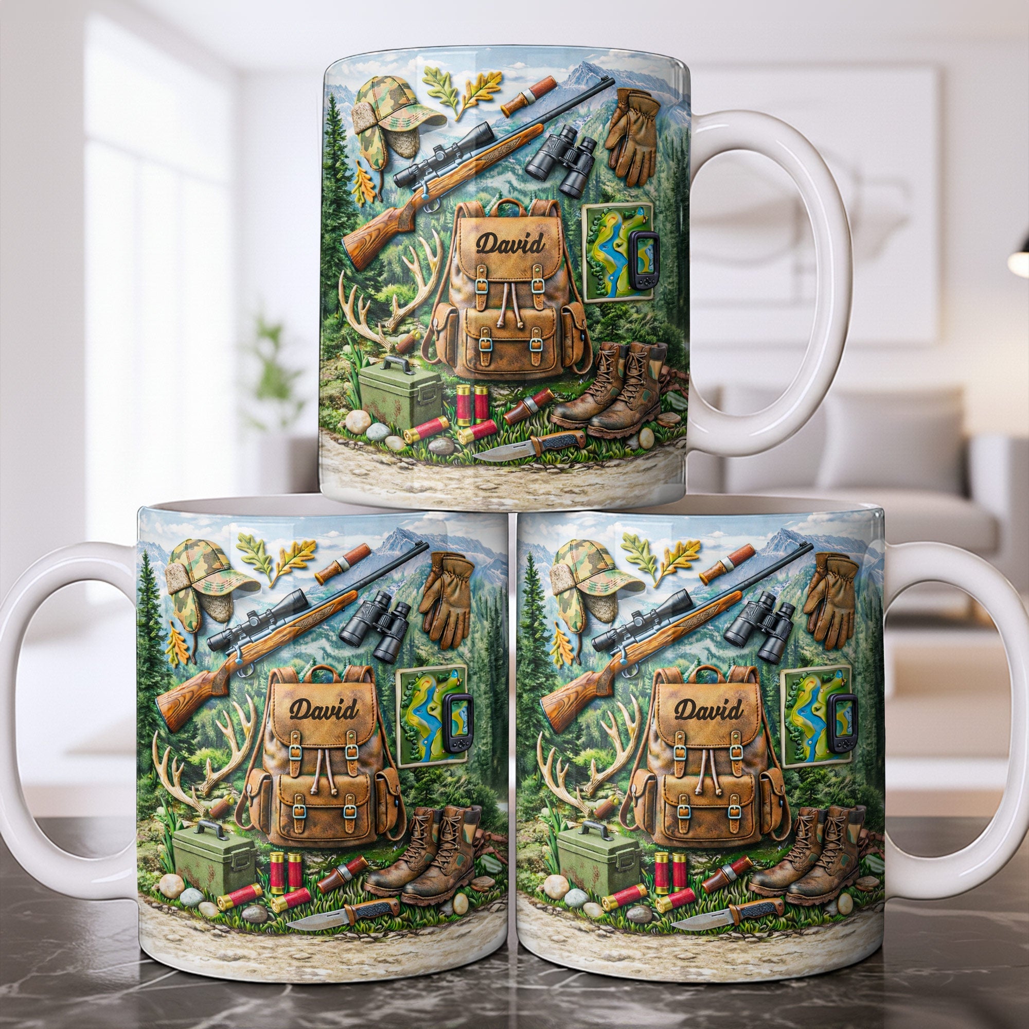 Personalized Hunting Coffee Mug Custom Name Gift for Dad Edge-to-edge Mug GradoCreations