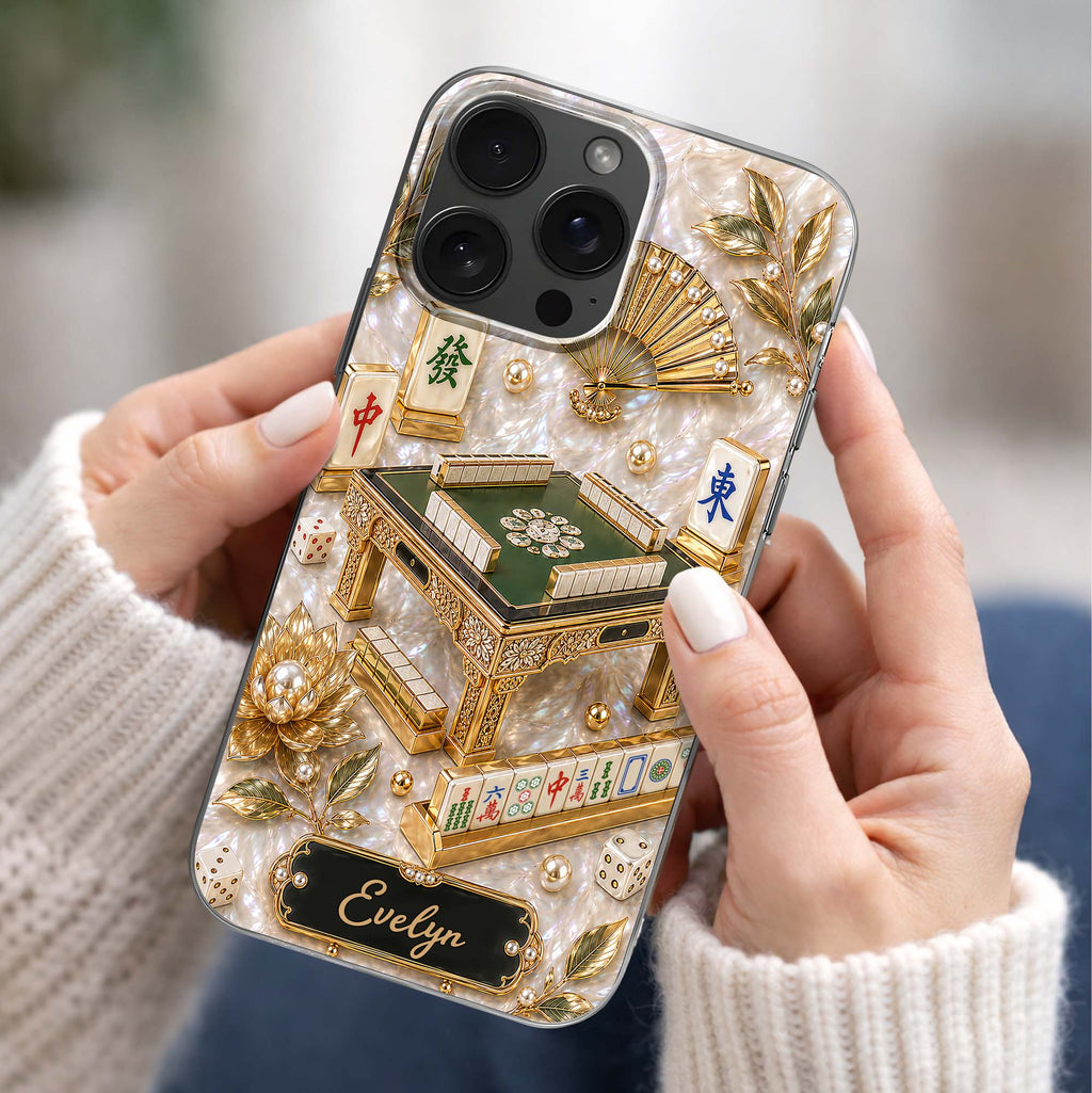 Personalized Clear Phone Case for Mahjong Lovers | Custom Name Gift Clear Phone Case GradoCreations