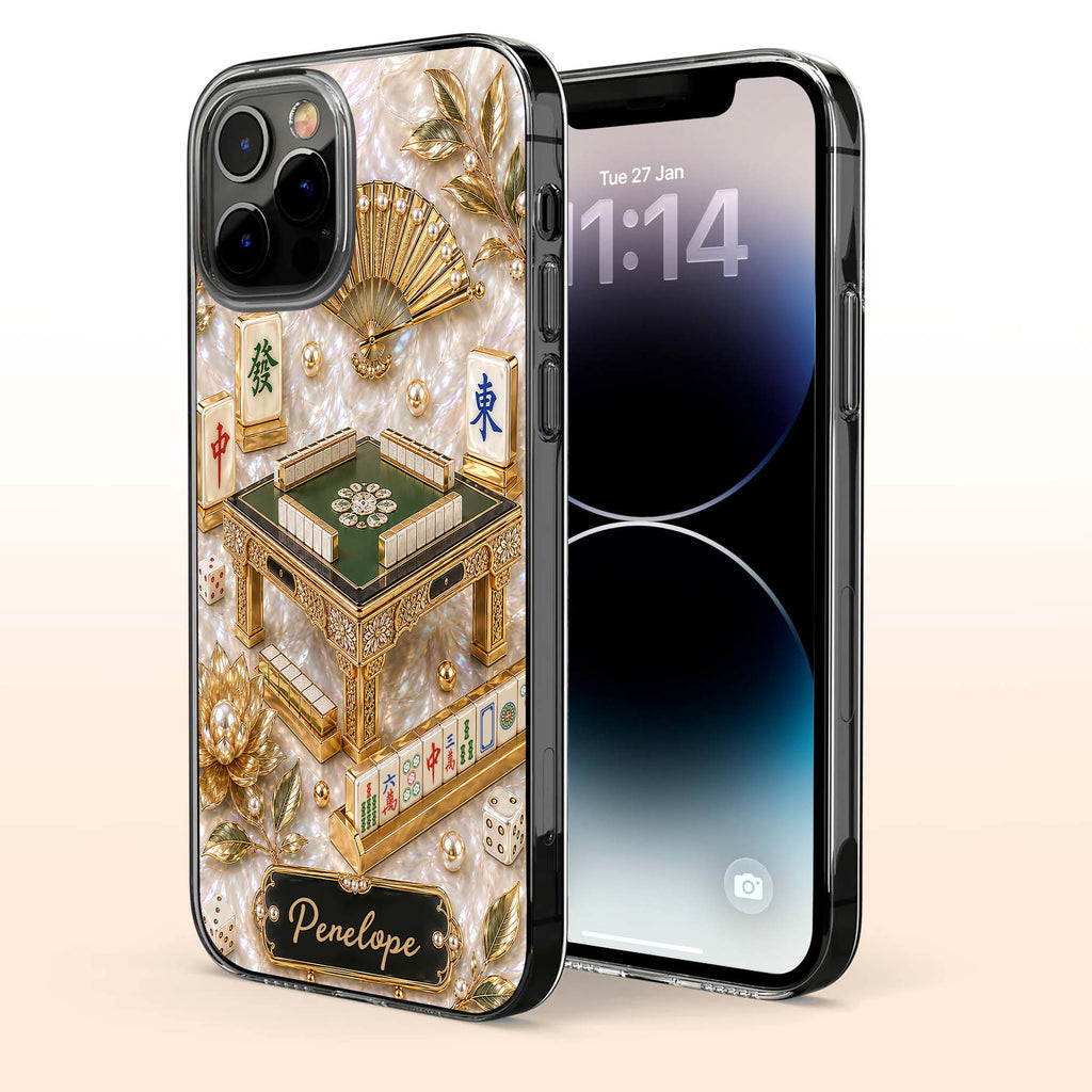 Personalized Clear Phone Case for Mahjong Lovers | Custom Name Gift Clear Phone Case GradoCreations