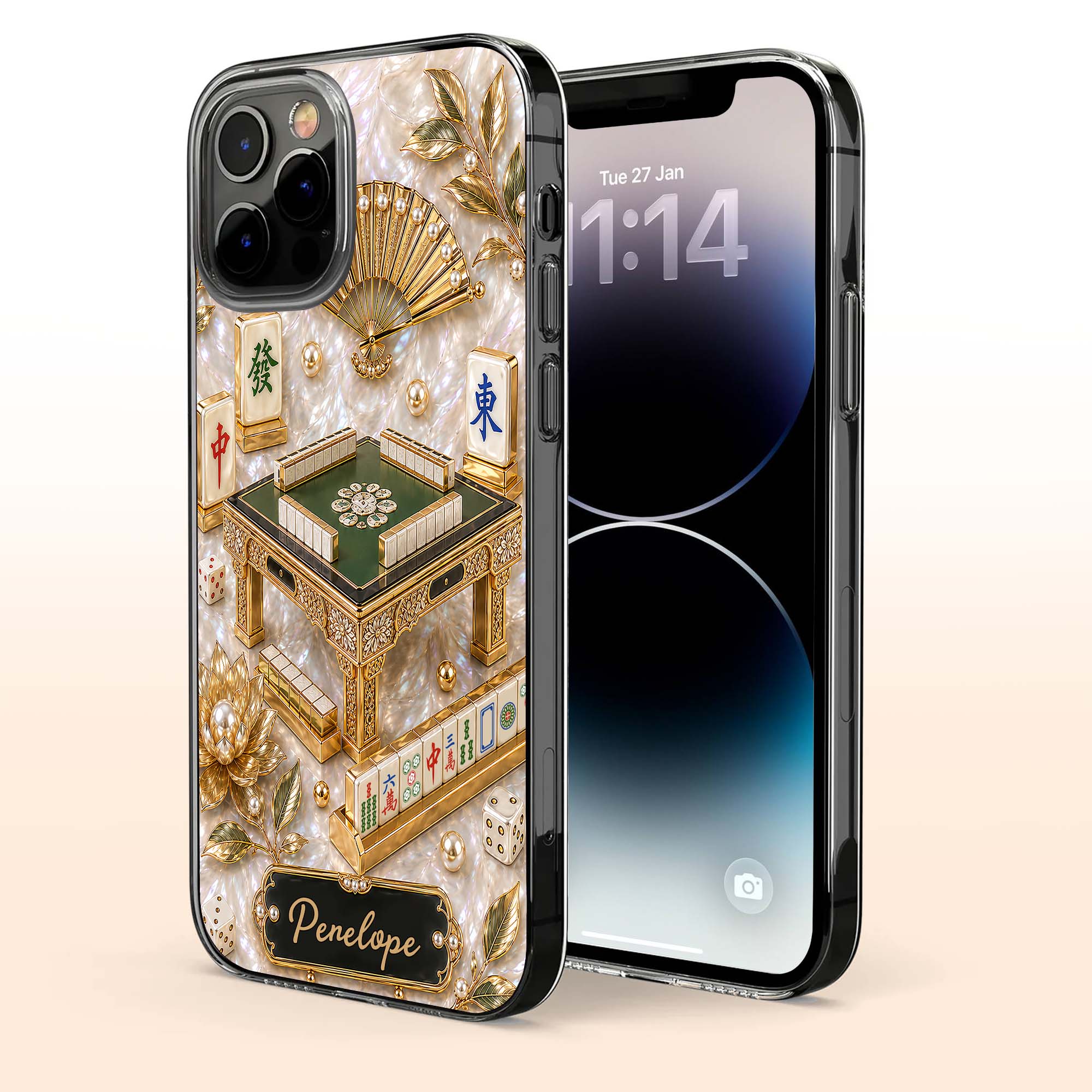 Personalized Clear Phone Case for Mahjong Lovers | Custom Name Gift Clear Phone Case GradoCreations