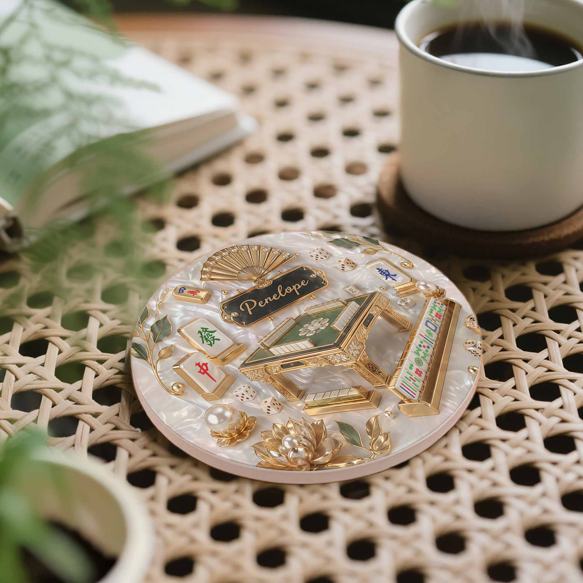 Personalized 3D Mahjong Ceramic Coaster Custom Name Gift Ceramic Coaster GradoCreations