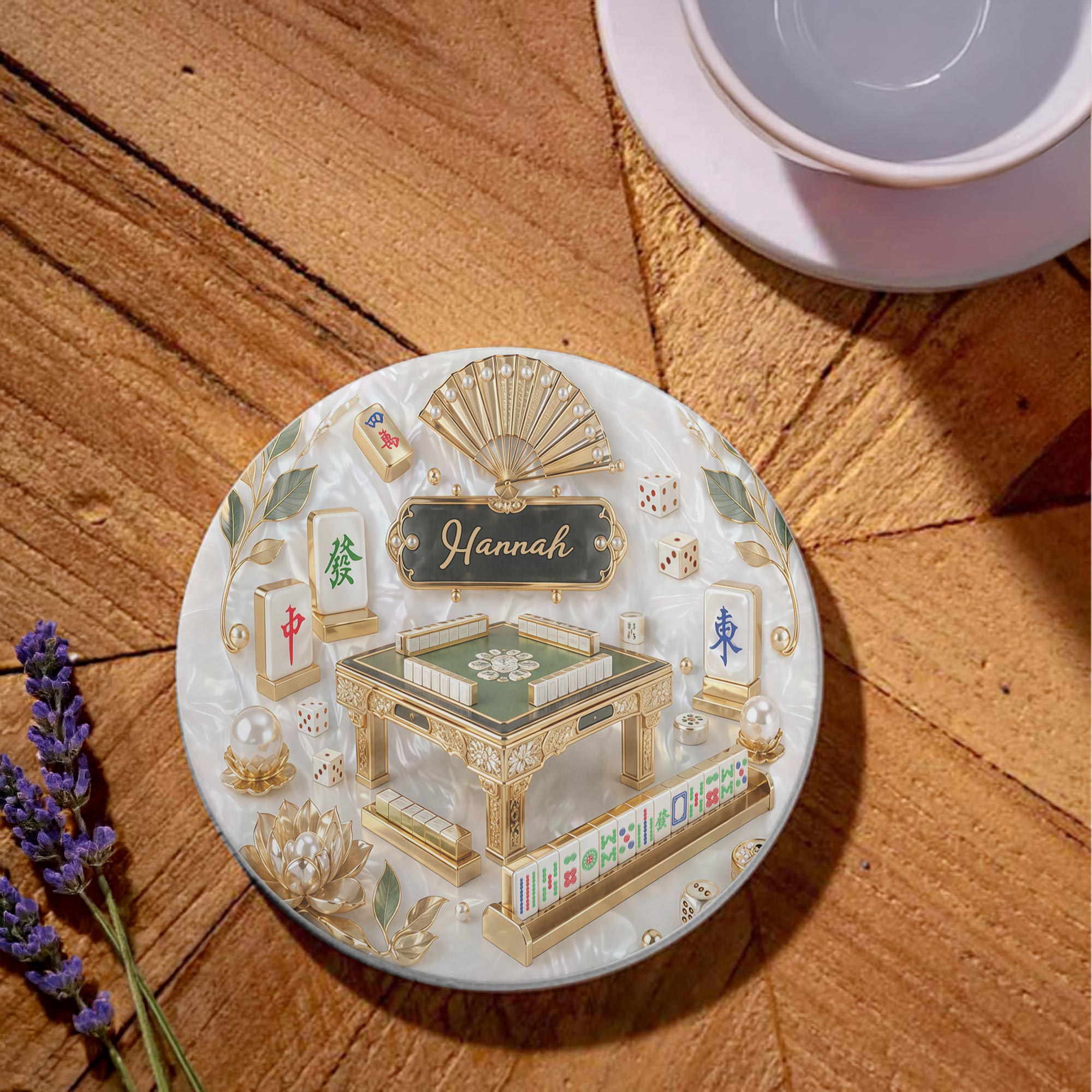 Personalized 3D Mahjong Ceramic Coaster Custom Name Gift Ceramic Coaster GradoCreations