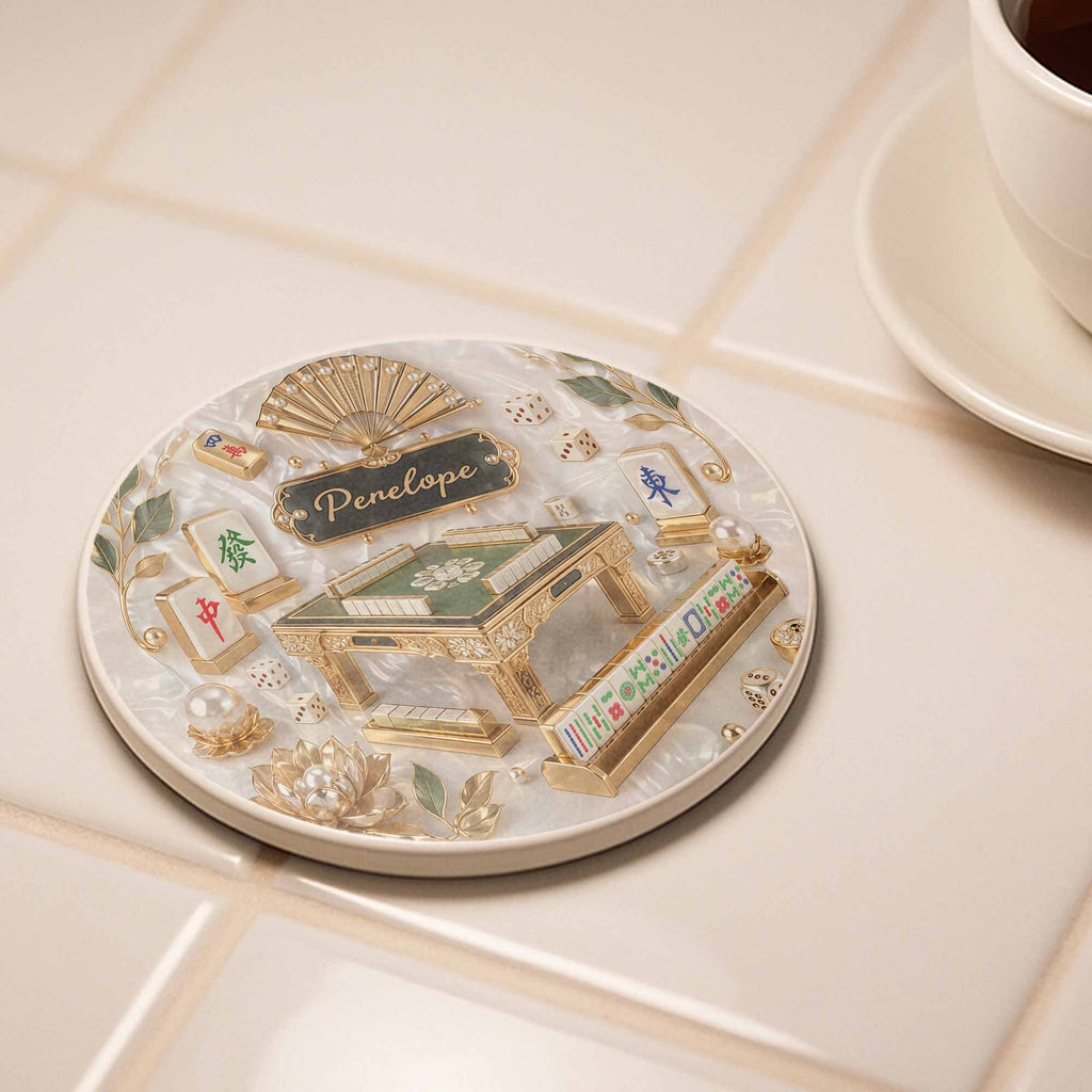 Personalized 3D Mahjong Ceramic Coaster Custom Name Gift Ceramic Coaster GradoCreations