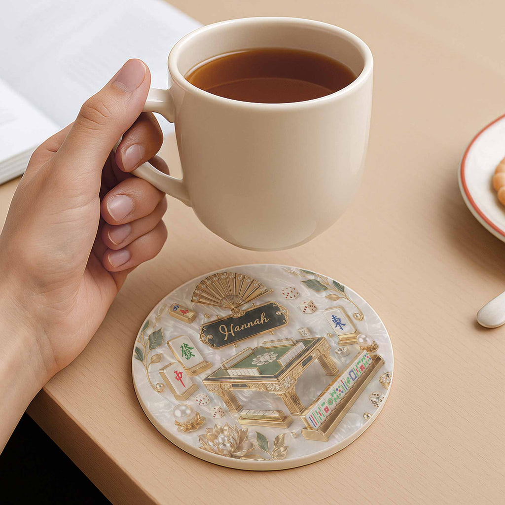 Personalized 3D Mahjong Ceramic Coaster Custom Name Gift Ceramic Coaster GradoCreations