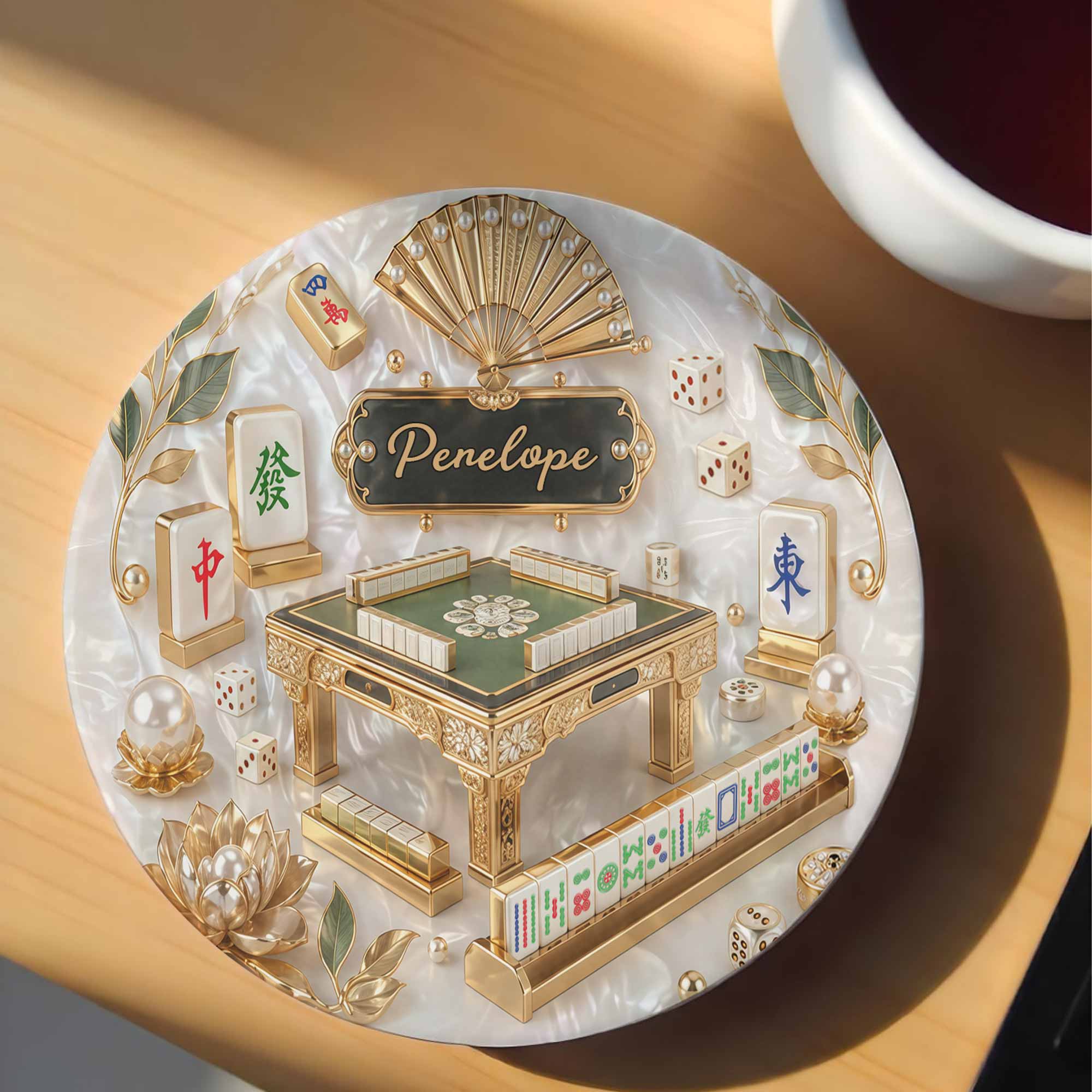 Personalized 3D Mahjong Ceramic Coaster Custom Name Gift Ceramic Coaster GradoCreations