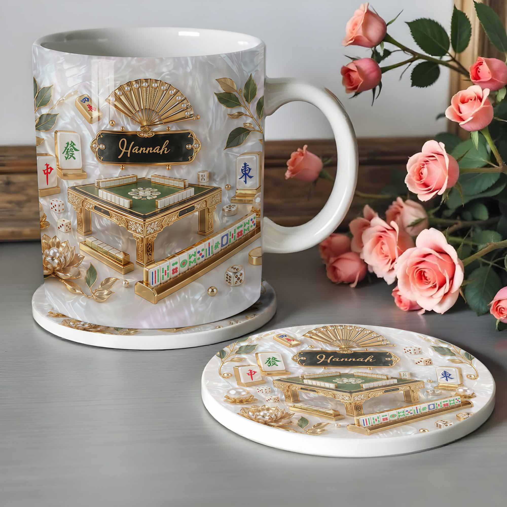 Personalized 3D Mahjong Ceramic Coaster Custom Name Gift Ceramic Coaster GradoCreations