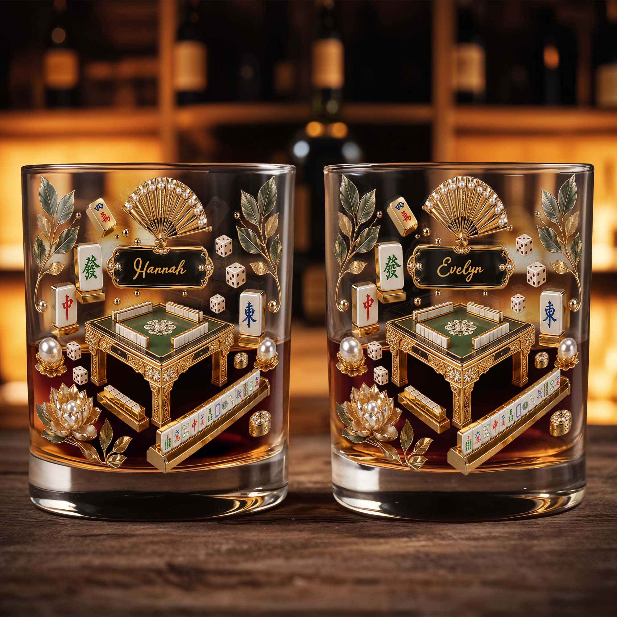 Personalized Custom Whiskey Glass with Gold Tiles for Dad Whiskey Glass GradoCreations