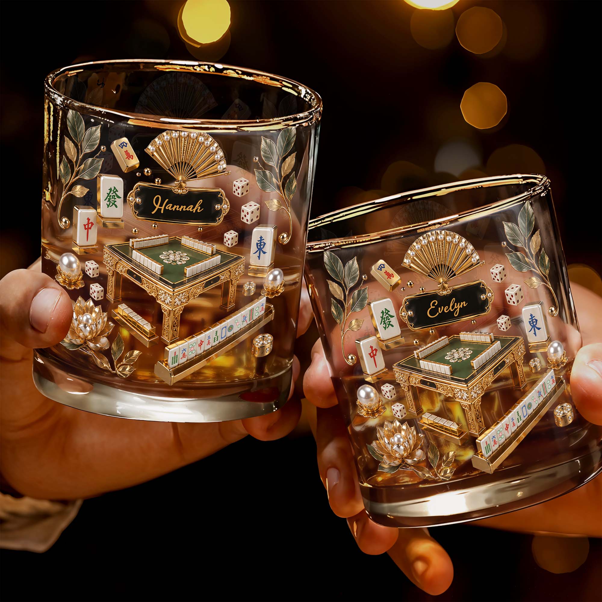 Personalized Custom Whiskey Glass with Gold Tiles for Dad Whiskey Glass GradoCreations
