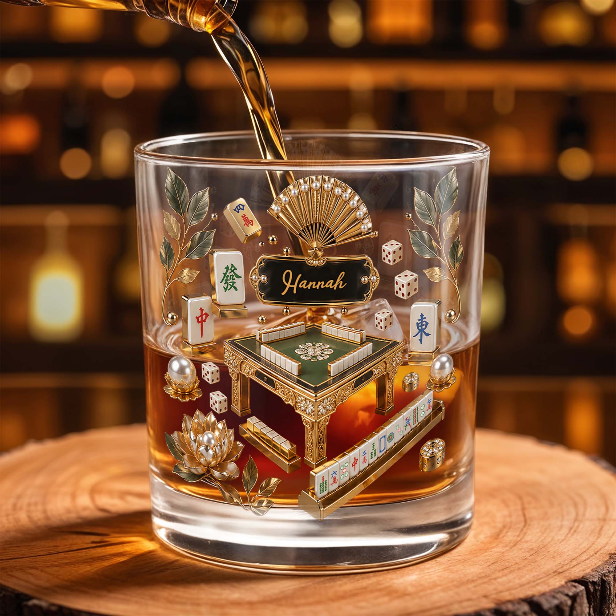 Personalized Custom Whiskey Glass with Gold Tiles for Dad Whiskey Glass GradoCreations