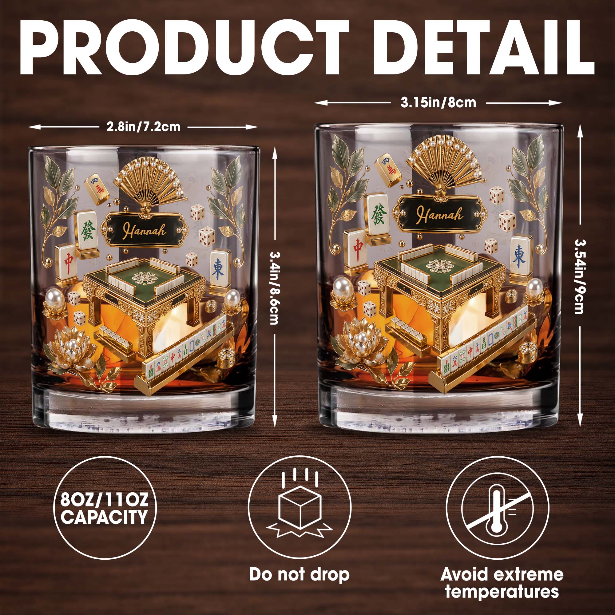 Personalized Custom Whiskey Glass with Gold Tiles for Dad Whiskey Glass GradoCreations