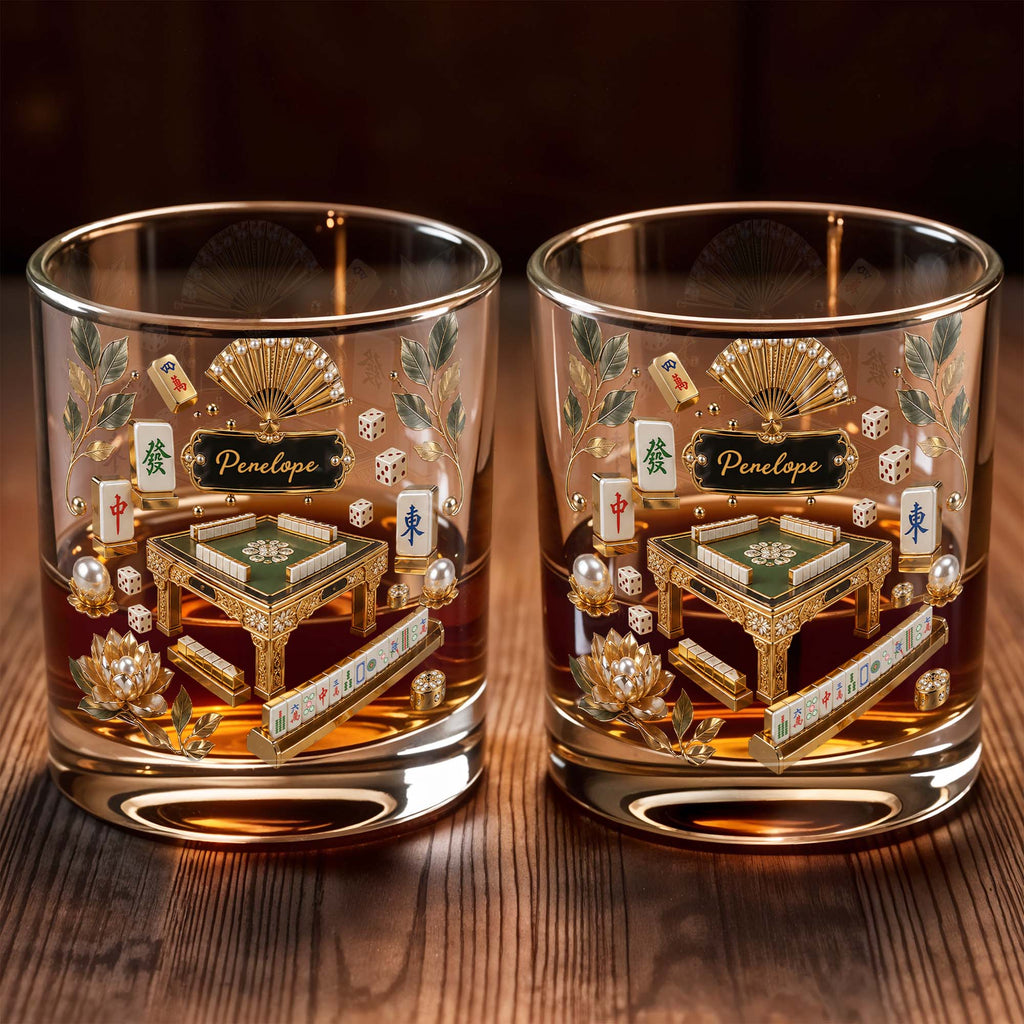Personalized Custom Whiskey Glass with Gold Tiles for Dad Whiskey Glass GradoCreations
