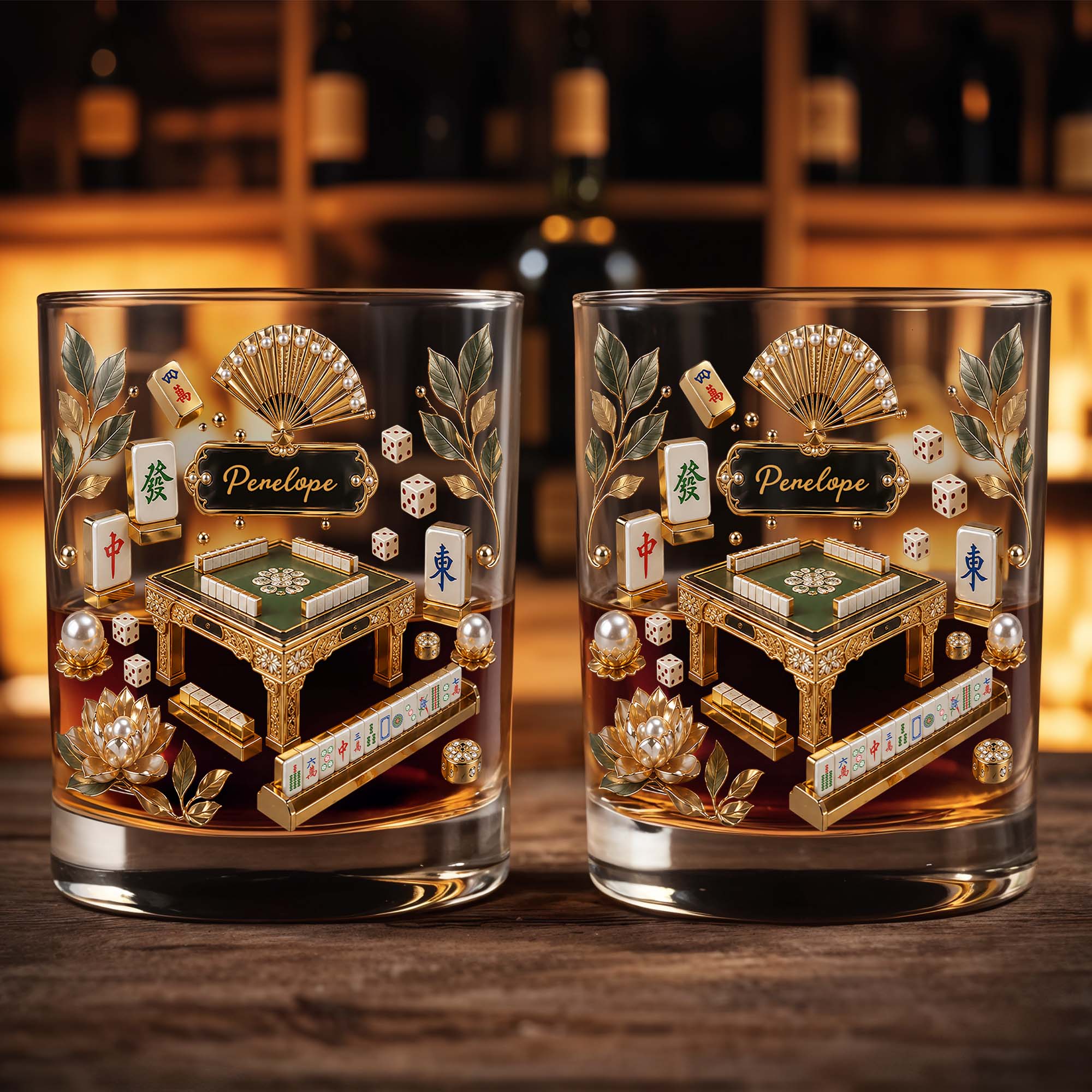 Personalized Custom Whiskey Glass with Gold Tiles for Dad Whiskey Glass GradoCreations