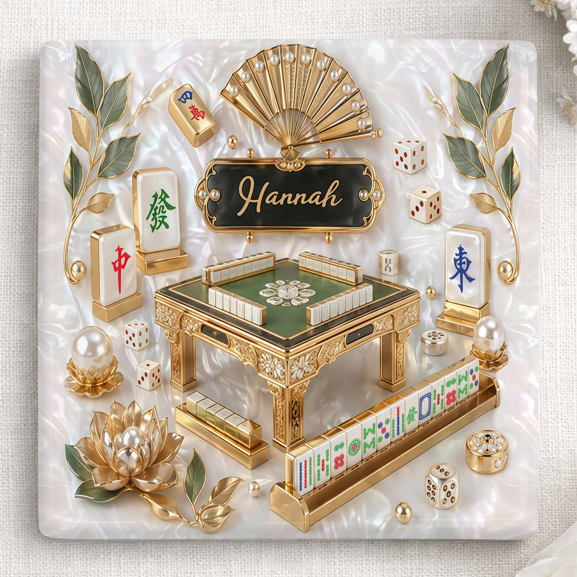 Personalized Mahjong Ceramic Coaster Custom Name Gift for Hobbyists Square Ceramic Coaster GradoCreations