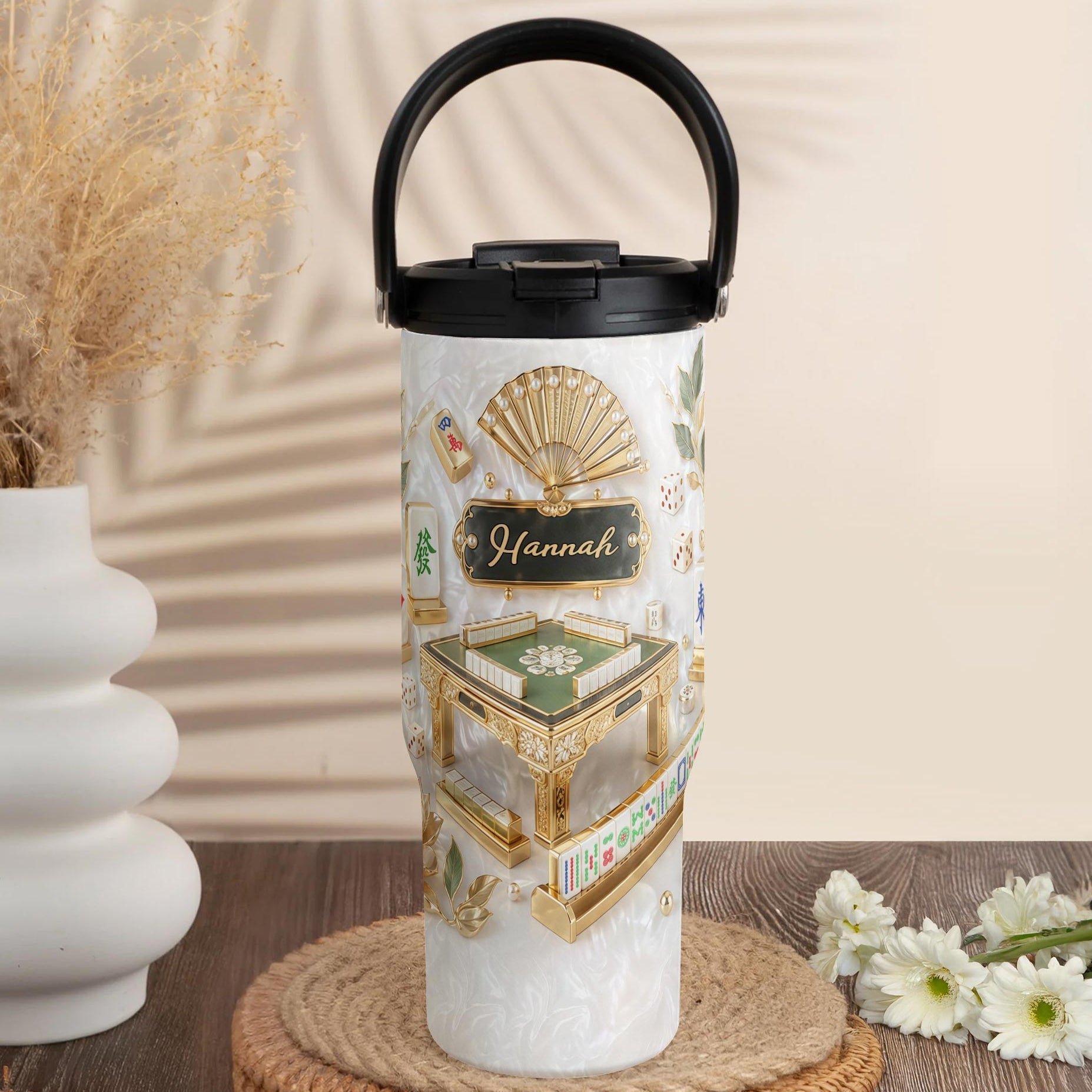 Personalized 30oz Mahjong Tumbler with Handle Gift for Game Lovers Tumbler With Handle GradoCreations