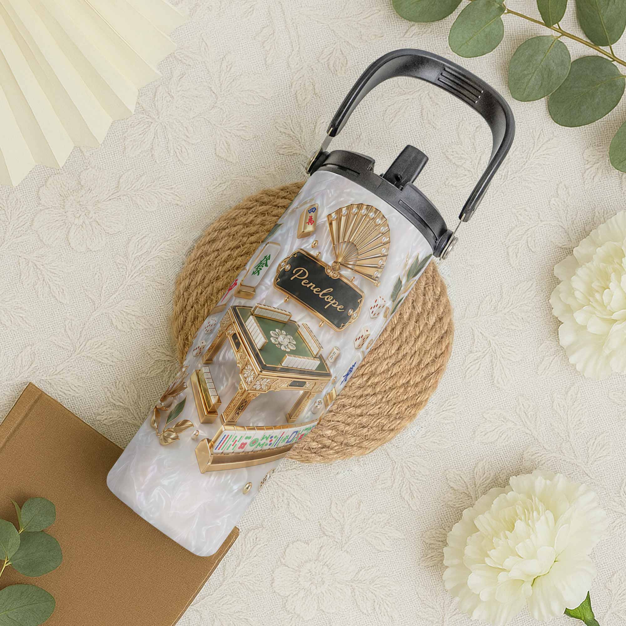 Personalized 30oz Mahjong Tumbler with Handle Gift for Game Lovers Tumbler With Handle GradoCreations