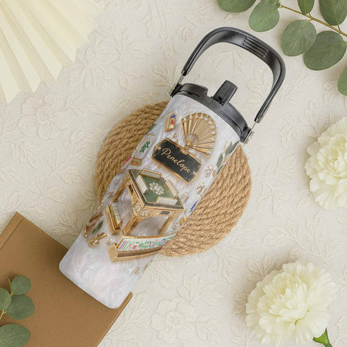Personalized 30oz Mahjong Tumbler with Handle Gift for Game Lovers Tumbler With Handle GradoCreations
