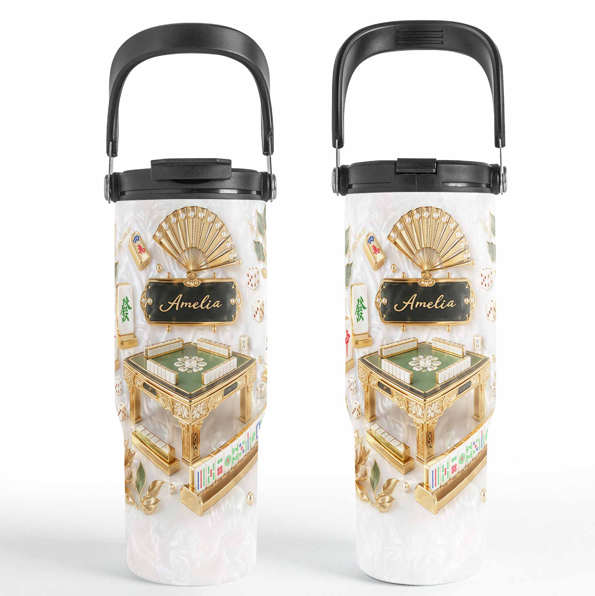 Personalized 30oz Mahjong Tumbler with Handle Gift for Game Lovers Tumbler With Handle GradoCreations