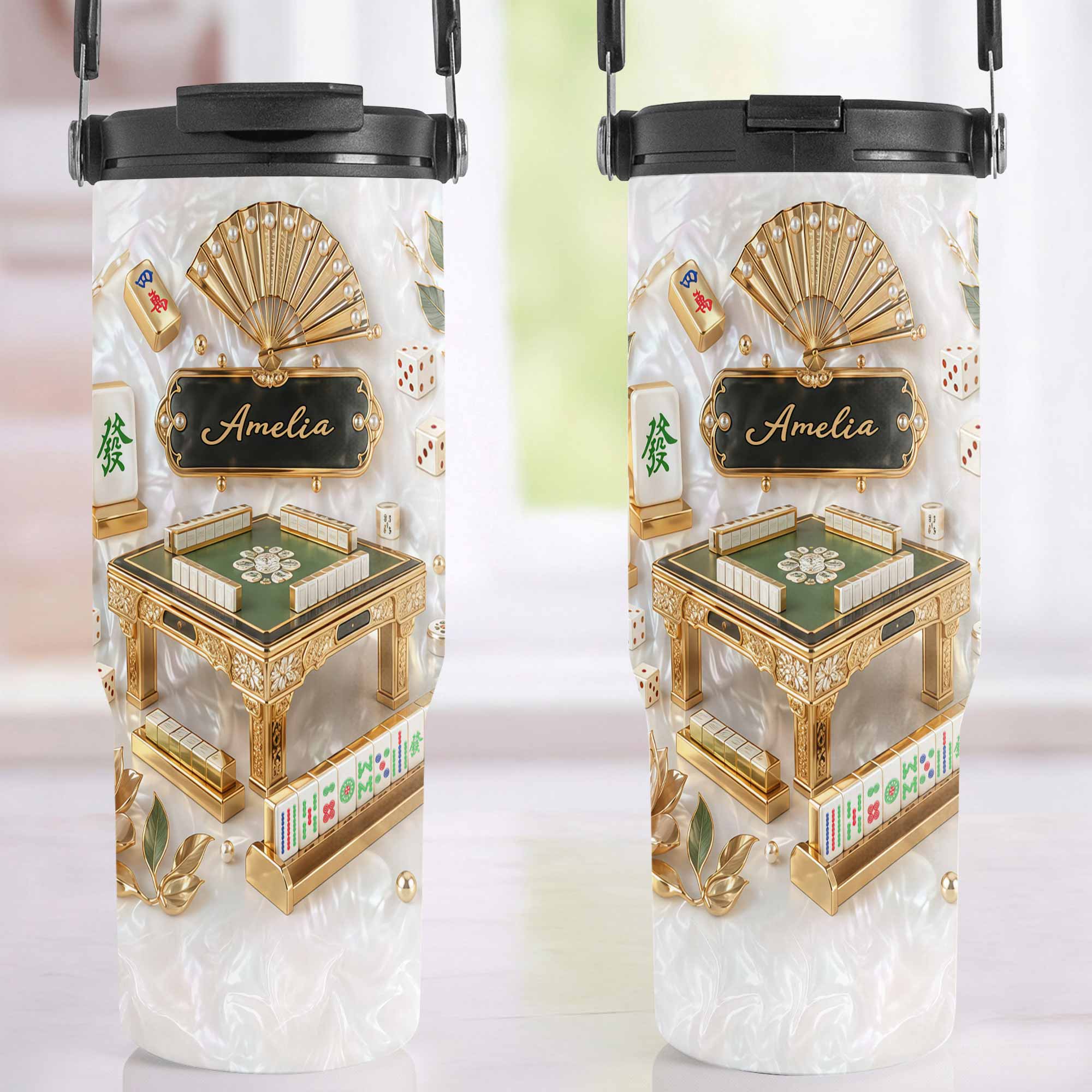 Personalized 30oz Mahjong Tumbler with Handle Gift for Game Lovers Tumbler With Handle GradoCreations