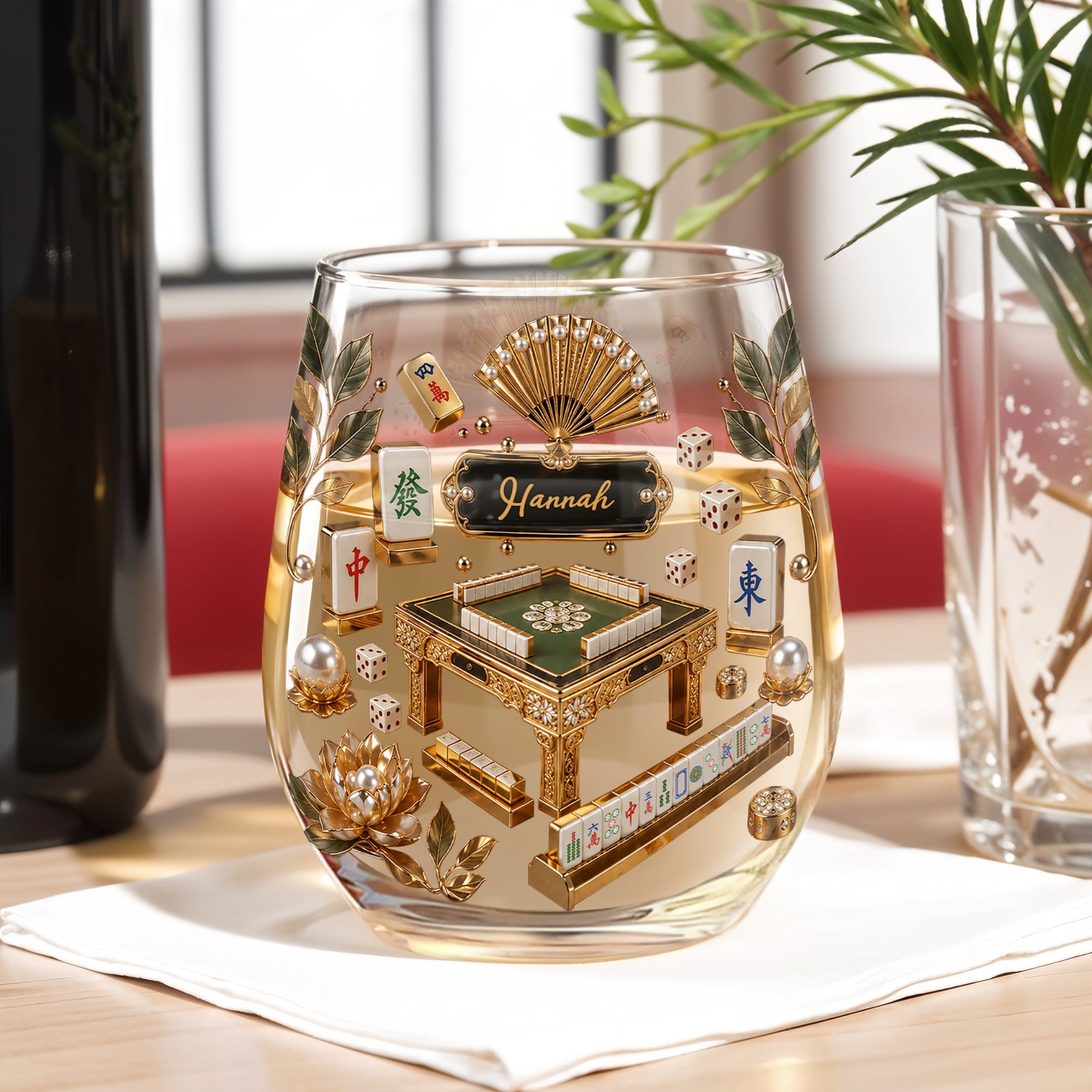 Personalized Stemless Wine Glass Eat Sleep Mahjong Gift for Her Wine Glasses GradoCreations