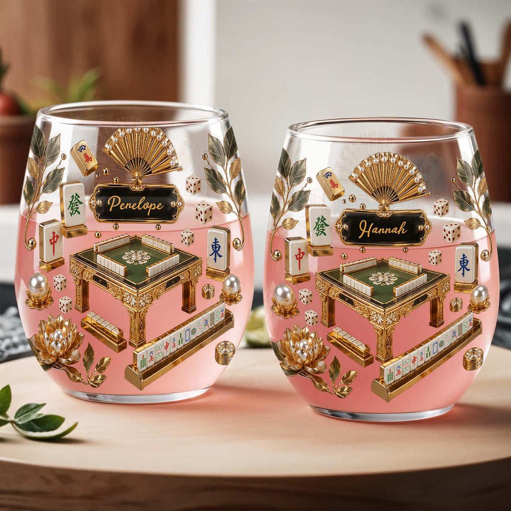 Personalized Stemless Wine Glass Eat Sleep Mahjong Gift for Her Wine Glasses GradoCreations