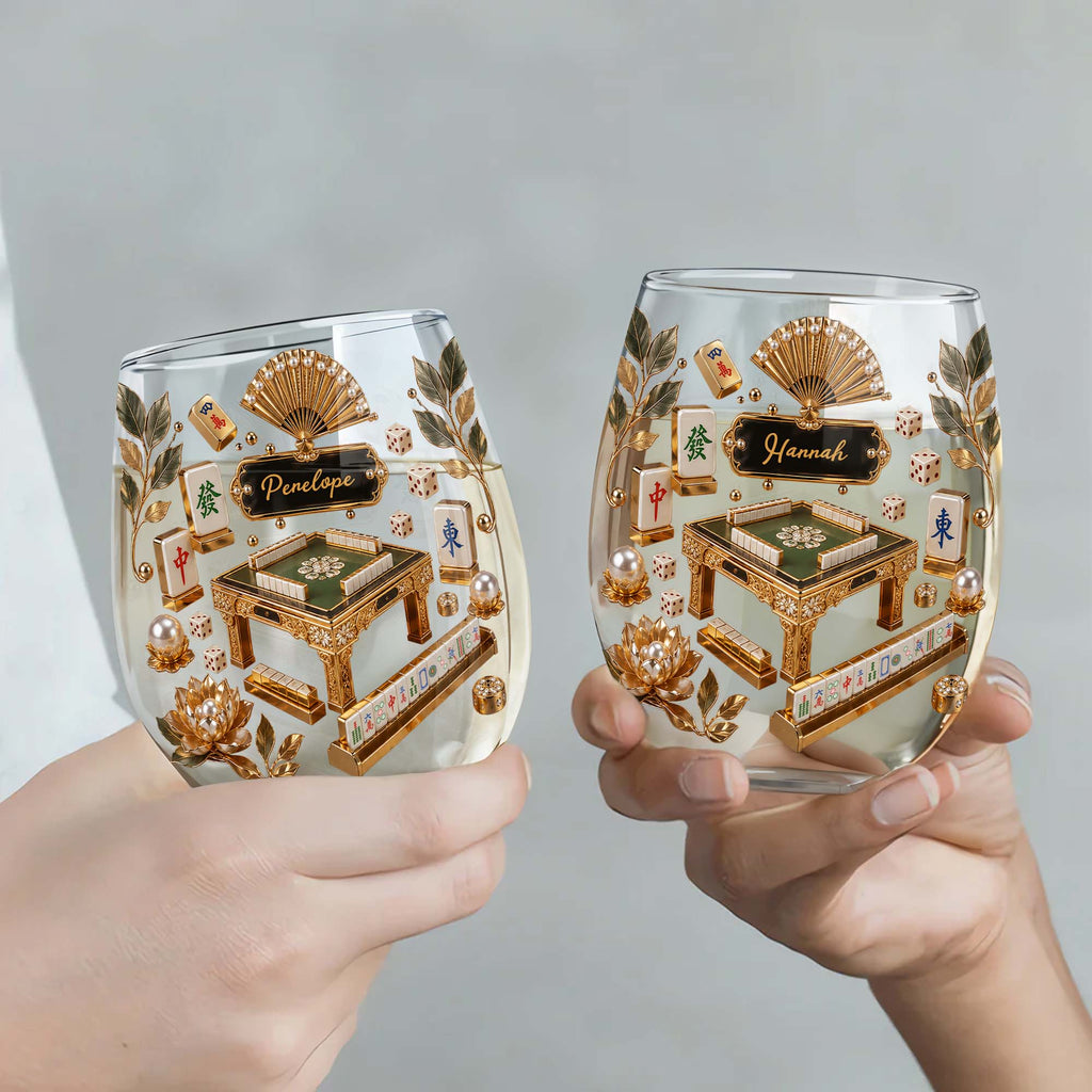 Personalized Stemless Wine Glass Eat Sleep Mahjong Gift for Her Wine Glasses GradoCreations